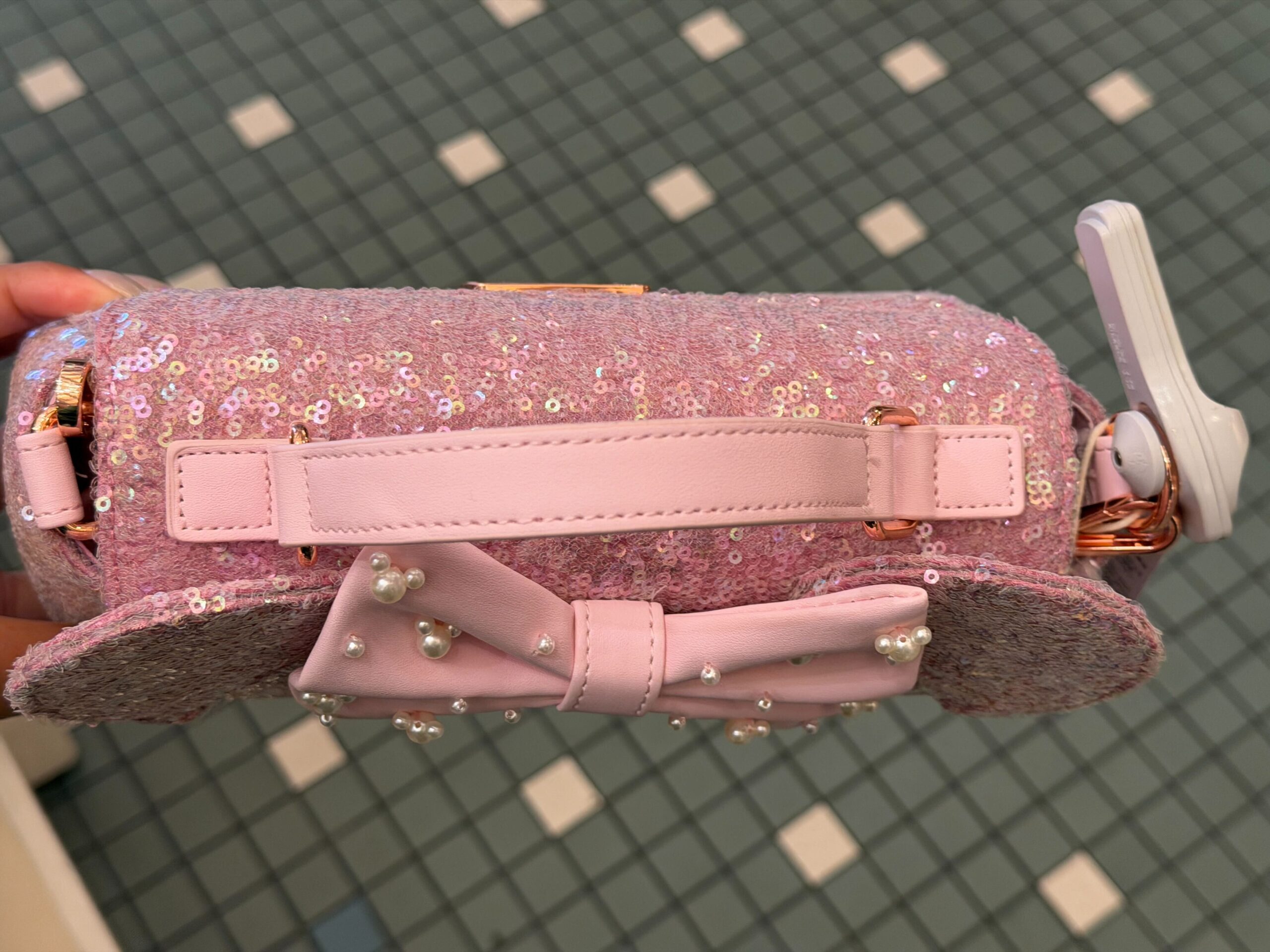 Pink Sequined Minnie Loungefly Purse at Disneyland