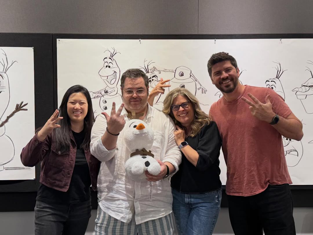 Josh Gad, the voice of Olaf, posted a photo with the film's creative team on Instagram, indicating he's back in the recording booth.