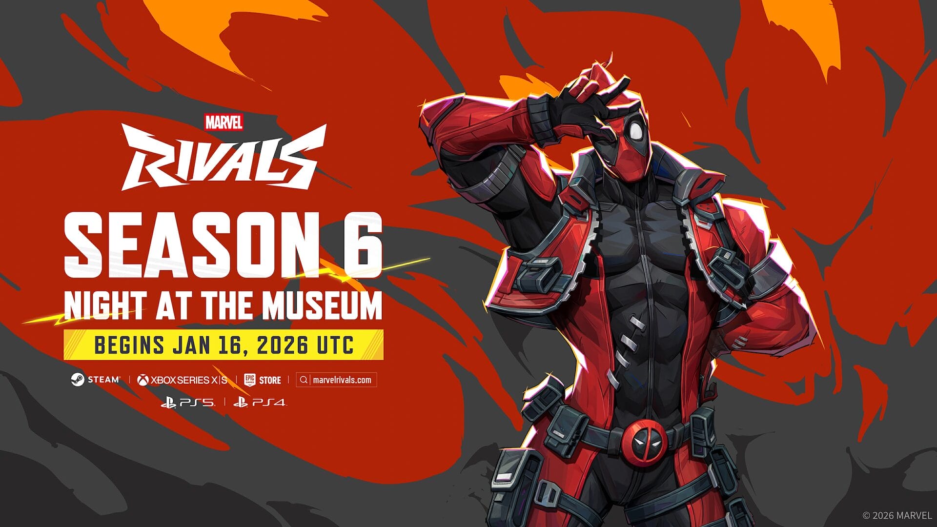 Promotional image for Marvel Rivals season 6 featuring the introduction of Deadpool