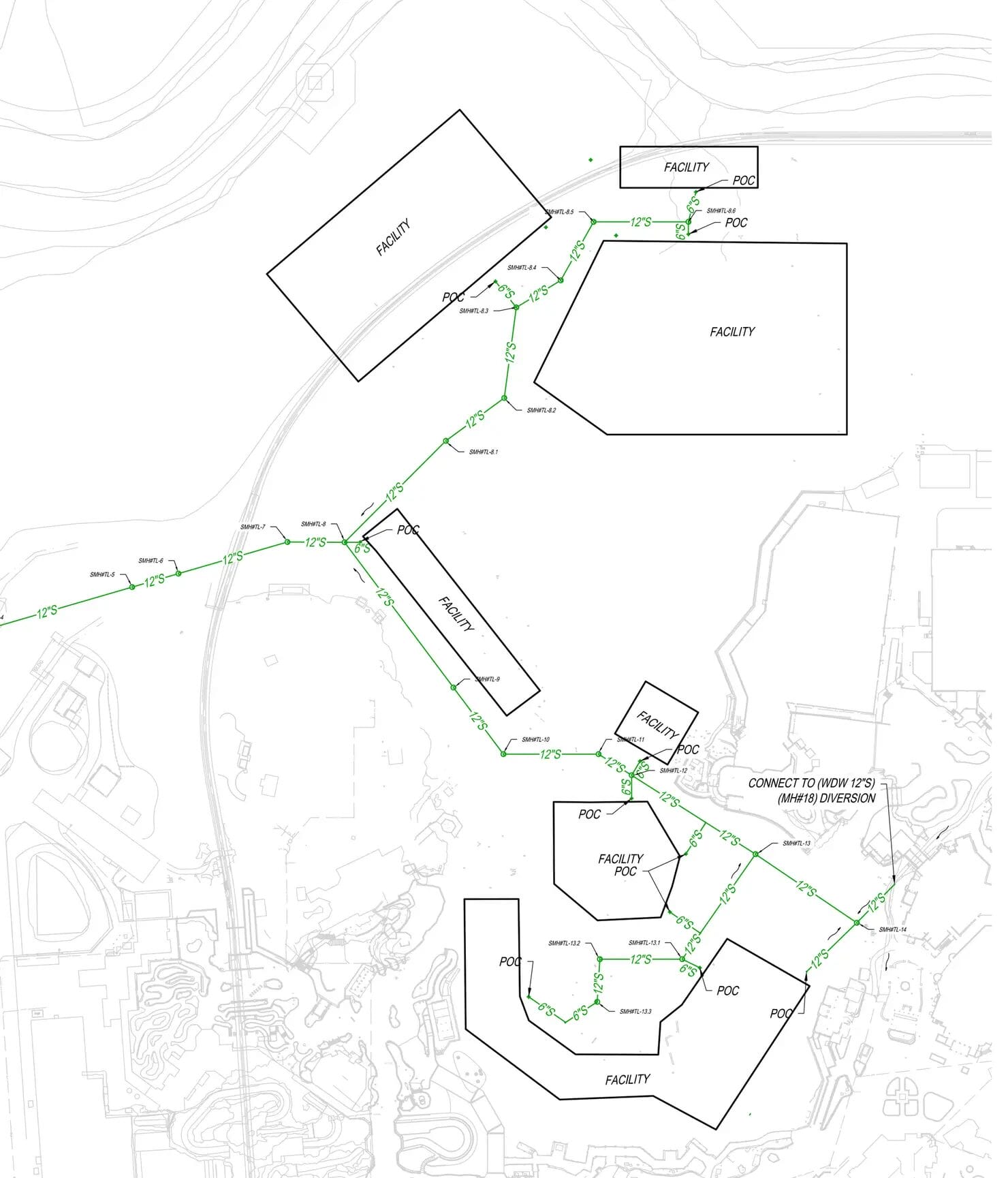 Building plans showing the layout of structures in the upcoming Villains Land in Magic Kingdom in Walt Disney World