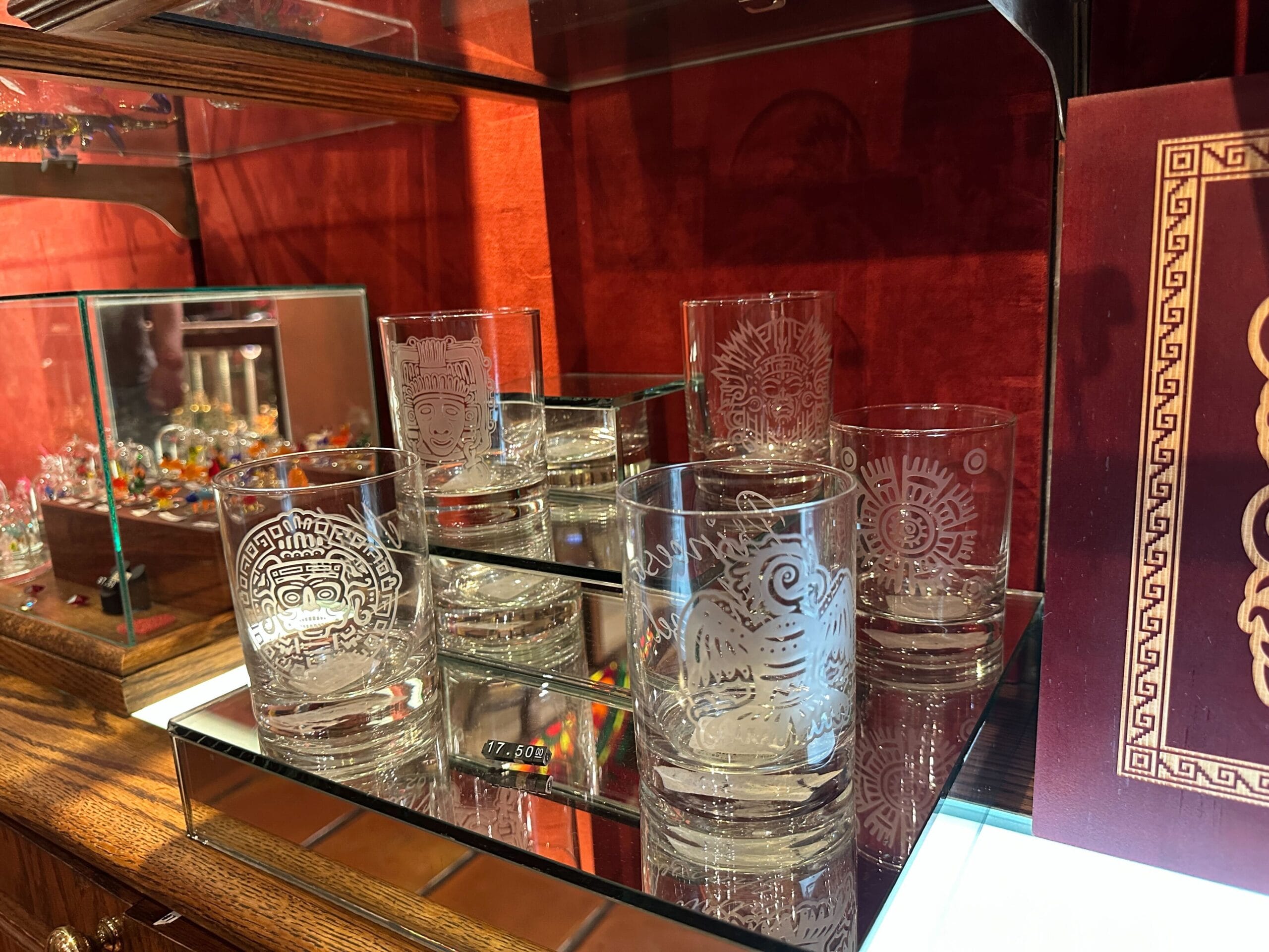 Similar to the shot glass set, these rocks glasses are also etched with various Mesoamerican symbols.