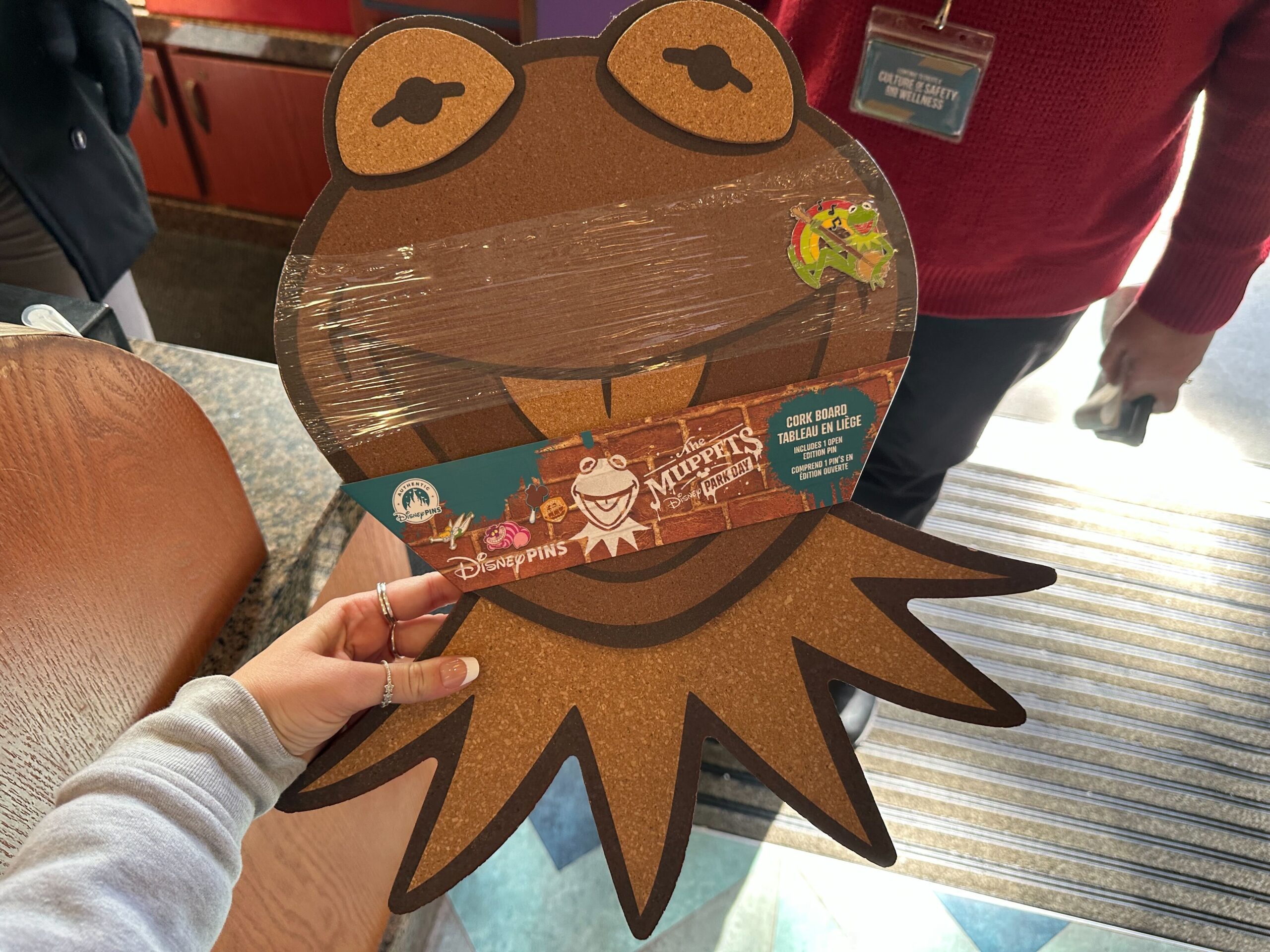 A Kermit the Frog pin board is available at Walt Disney World. It also comes with a bonus pin of Kermit playing the banjo.