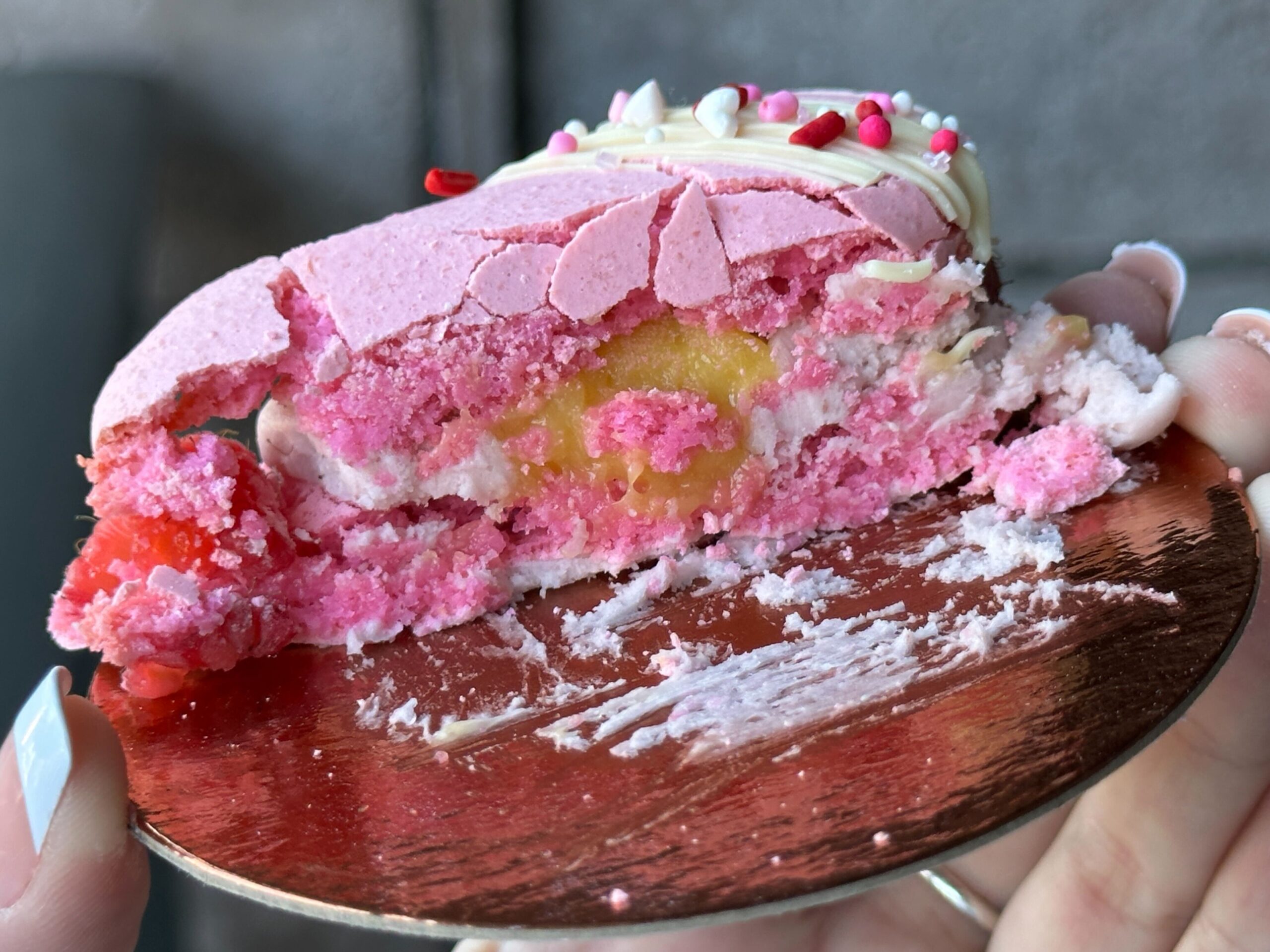 A Raspberry Macaron Heart is available at Disney World for Valentine's Day offerings.