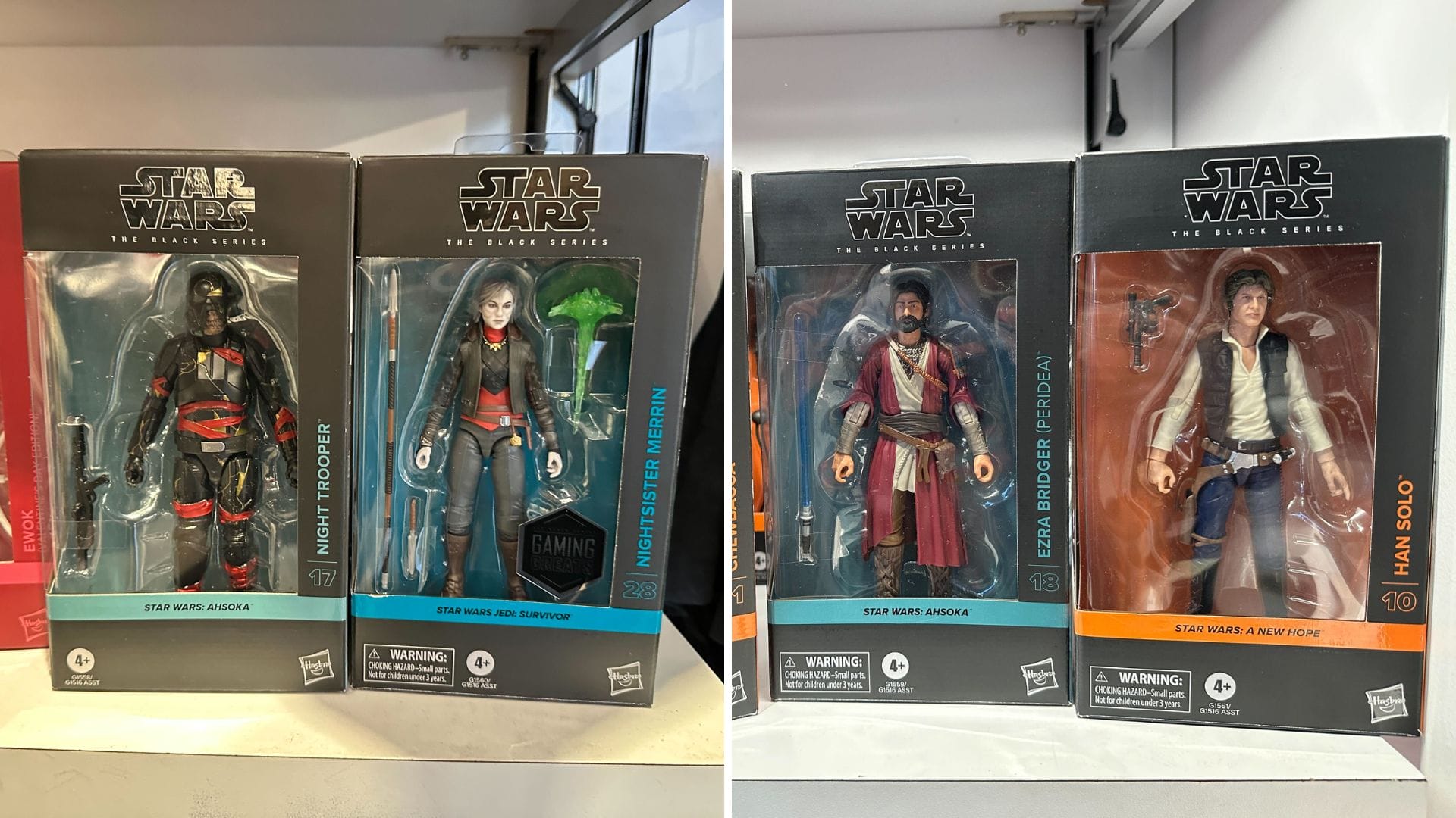 Star Wars Ahsoka, Jedi Survivor, and A New Hope Action Figures at Walt Disney World