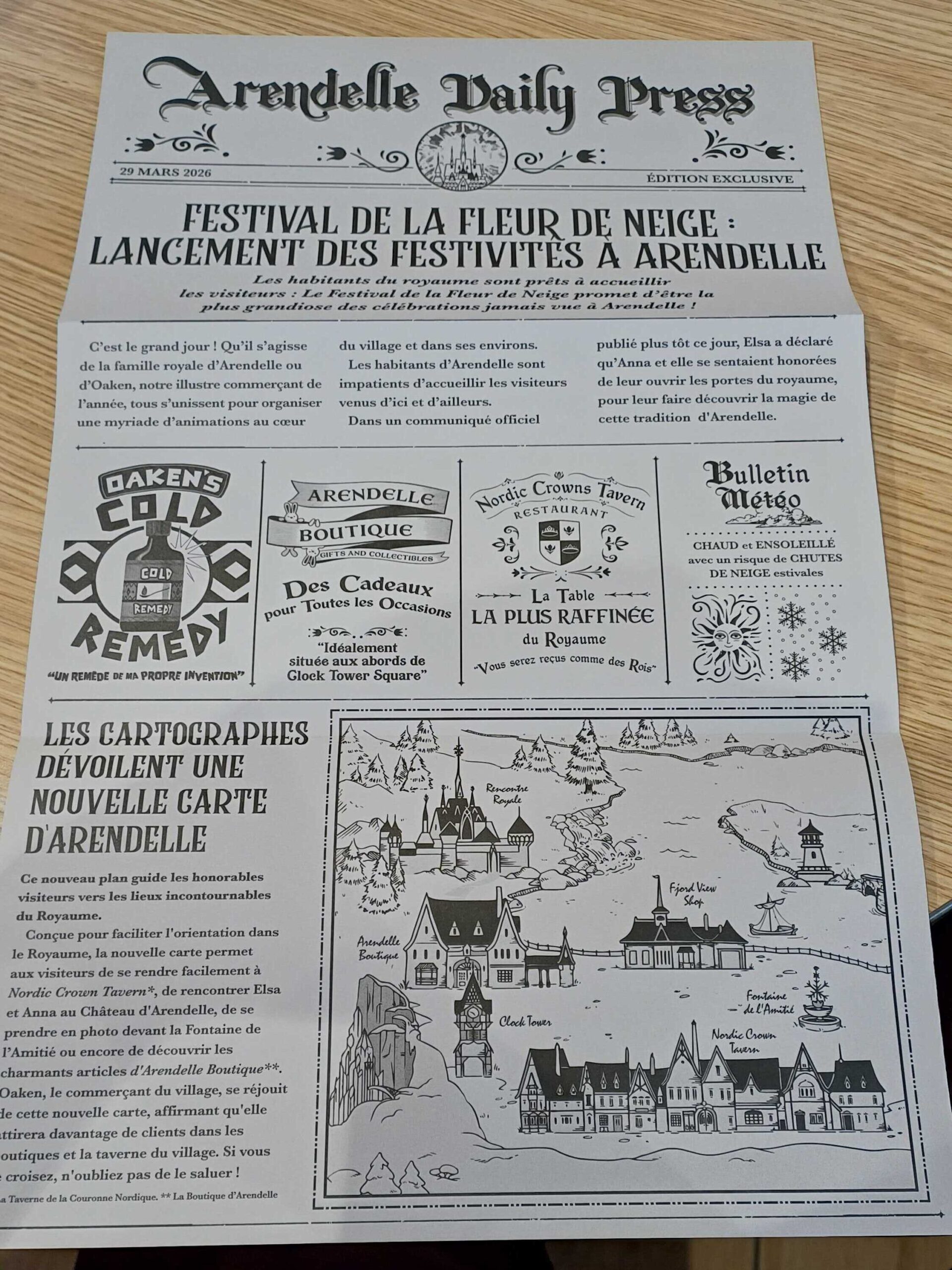 DLP DAW souvenir newspaper from Arendelle Daily Press for opening day of World of Frozen
