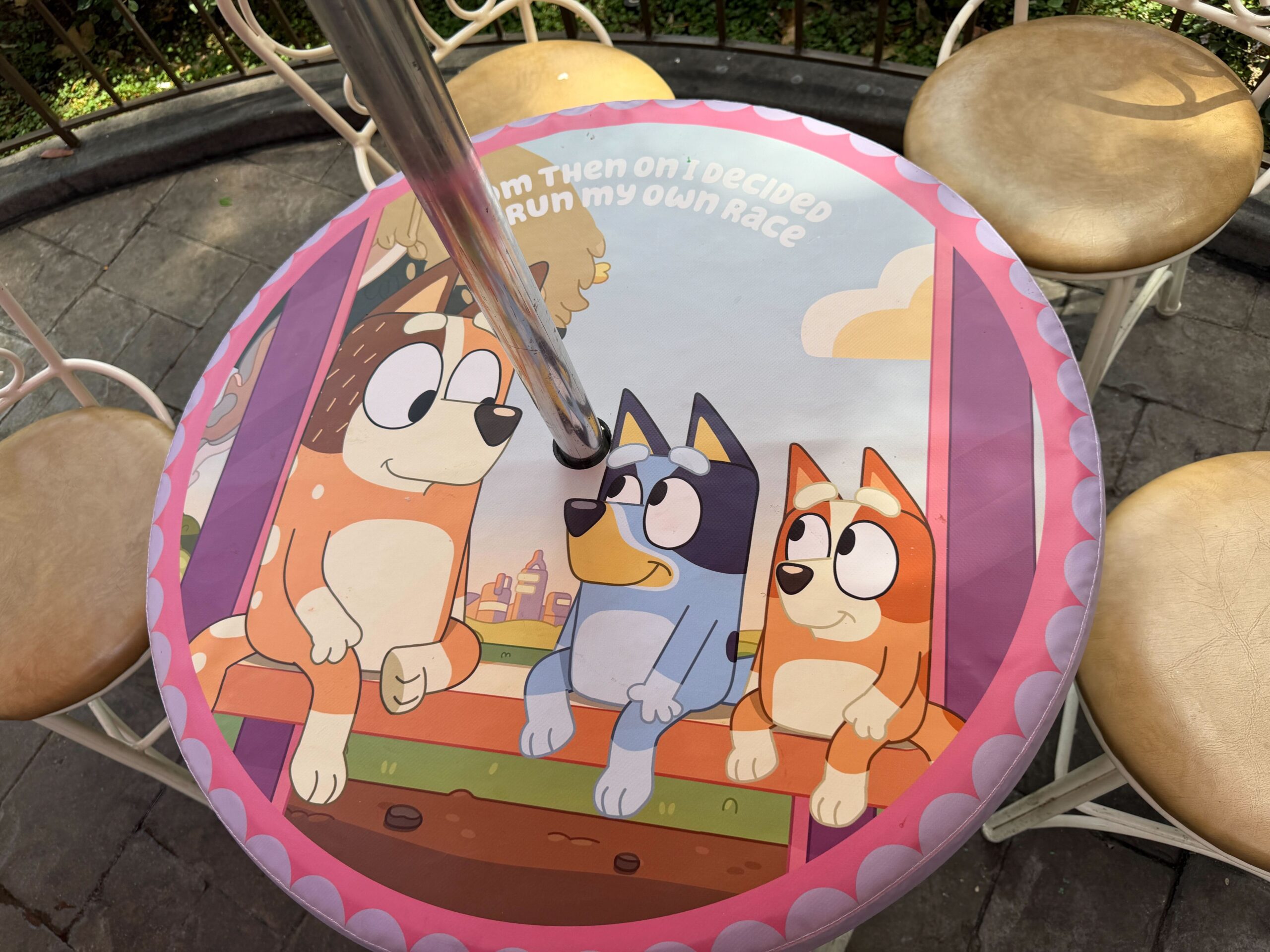 Troubadour Tavern Tables Wrapped in Bluey-Themed Covers