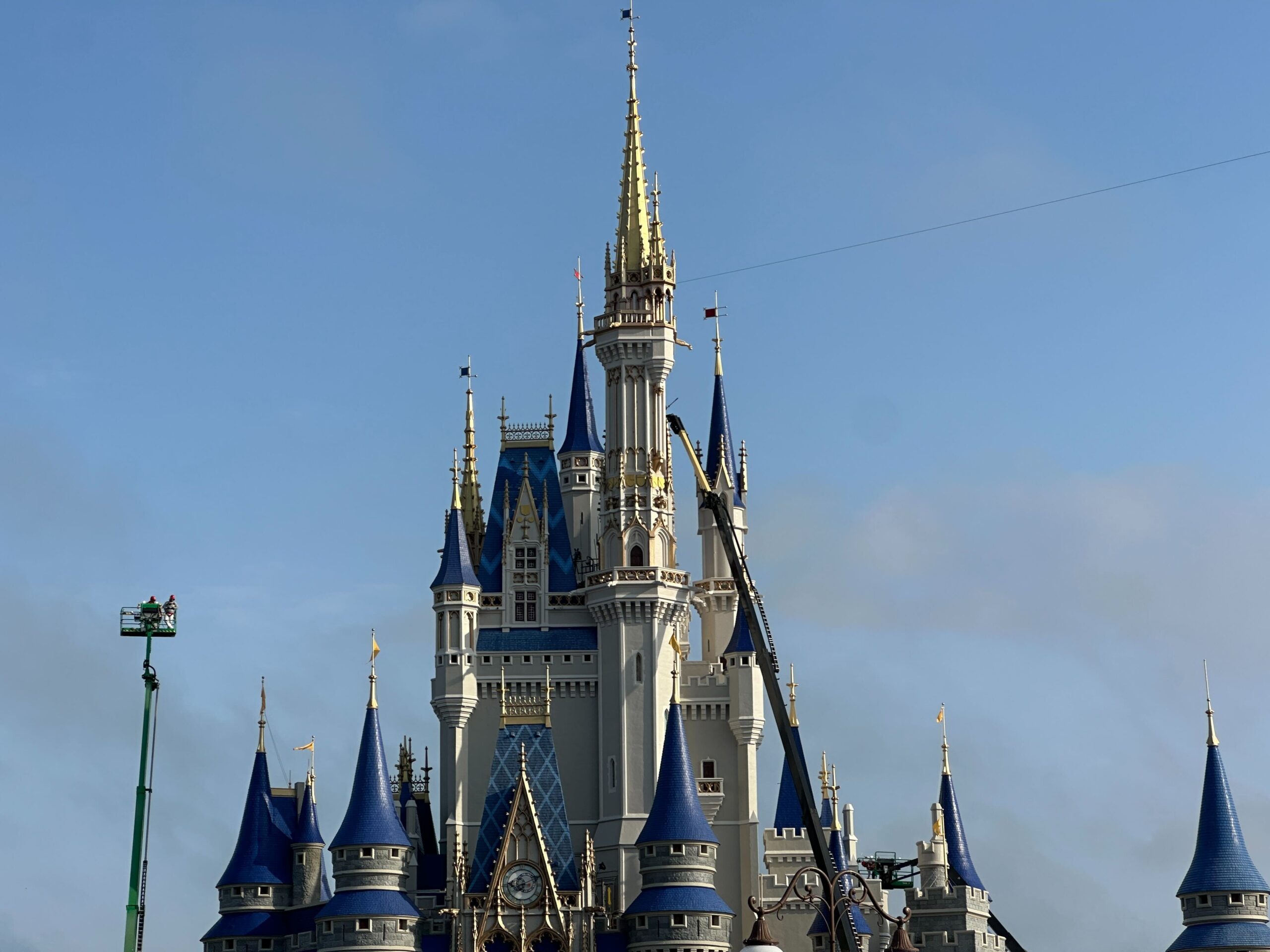 Cinderella Castle repainting progress at Magic Kingdom in Walt Disney World