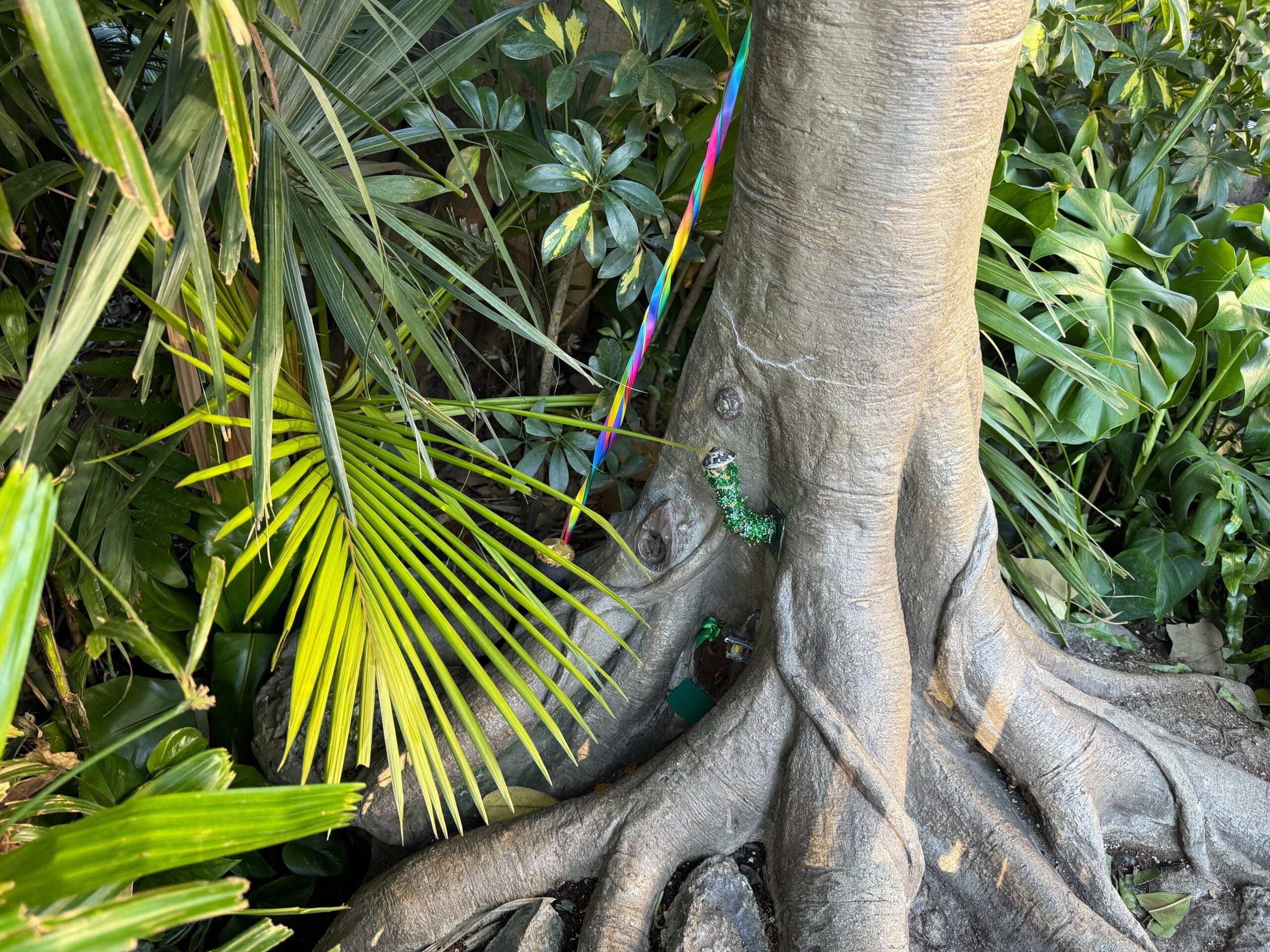 Leprechaun Patrick Begorra's tree home decorated for St. Patrick's Day in Disneyland