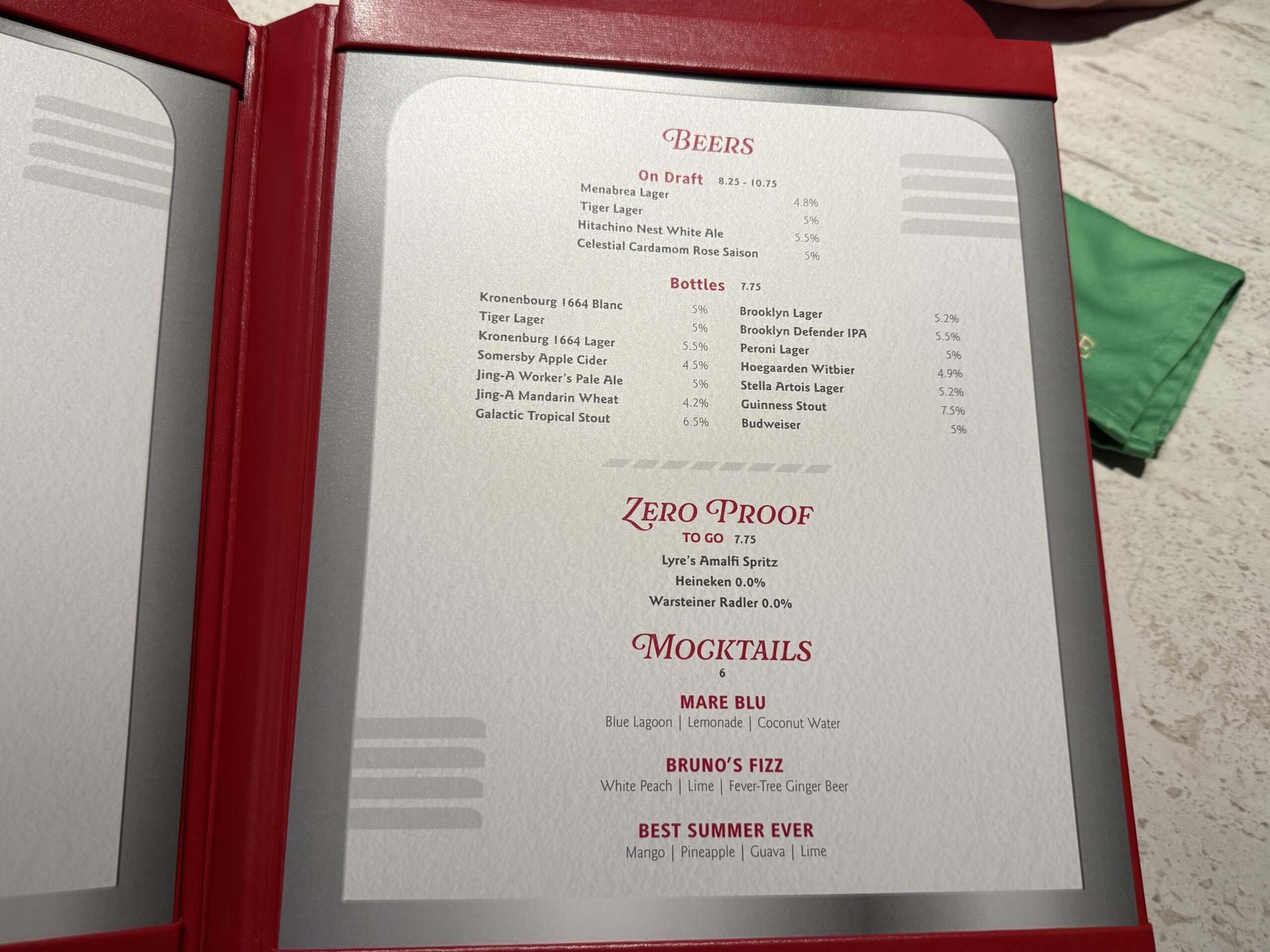 'Luca'-Themed Taverna Portorosso Sports Bar menu on the Disney Adventure