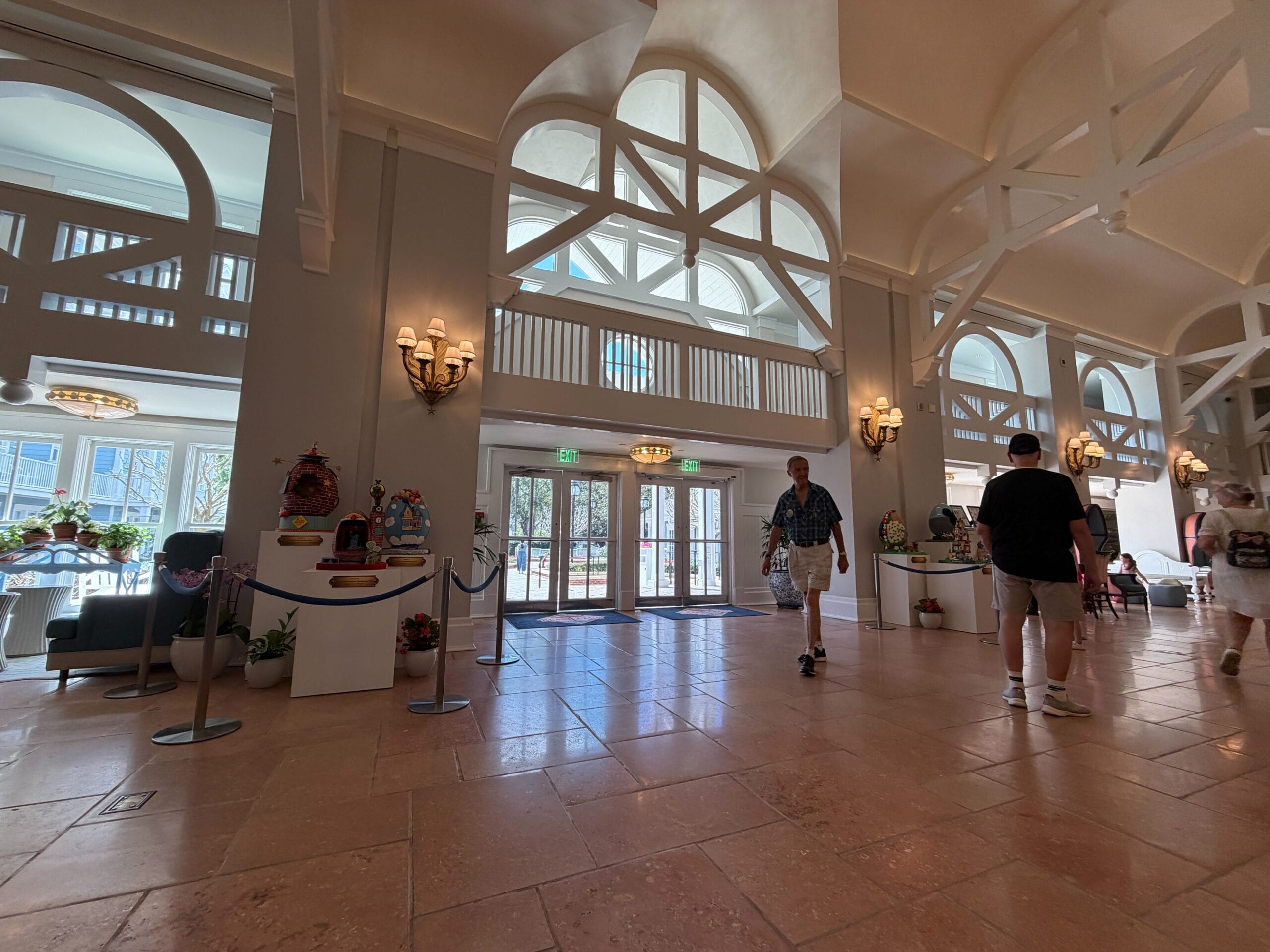 Over at Disney’s Yacht Club Resort, a similar display features ten more eggs inspired by Disney animated films, characters, and the resort itself, though these are spread out across a three different places in the lobby.