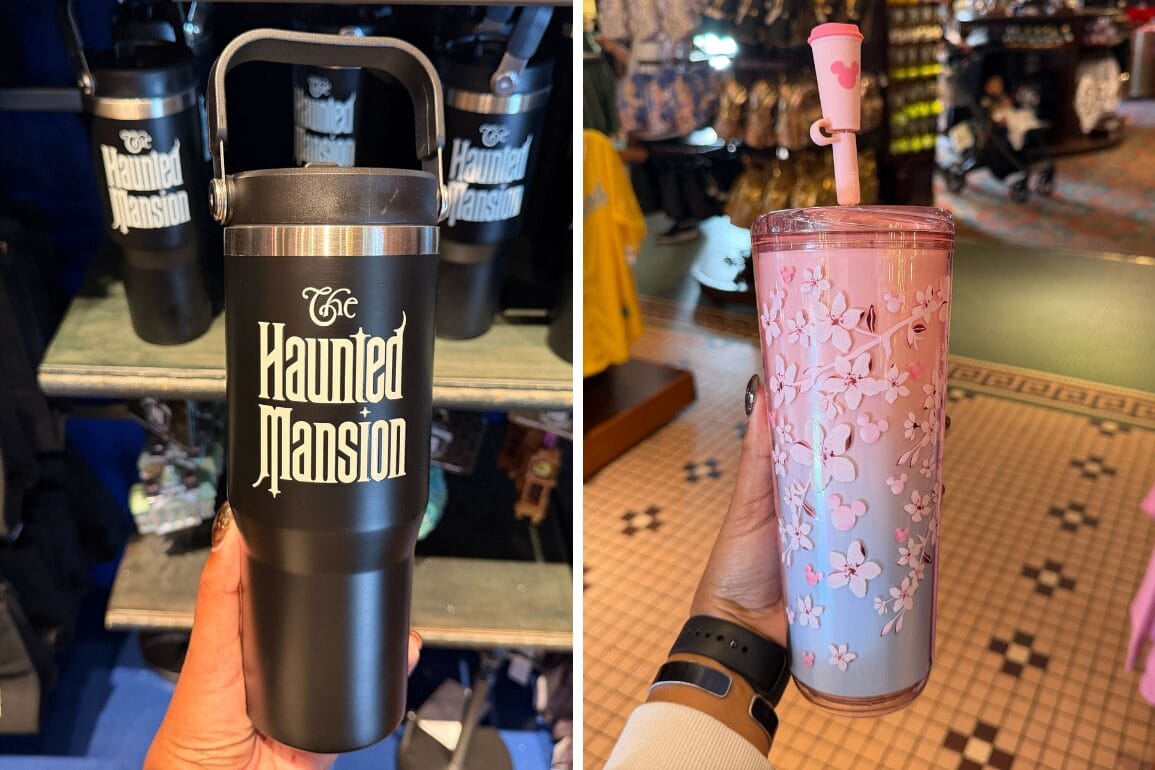 New Haunted Mansion and mickey cherry blossom tumblers now available at the Disneyland Resort.