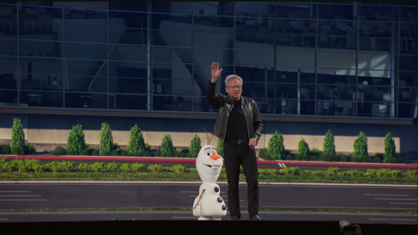 Self-walking robotic Olaf onstage with NVIDIA CEO Jensen Huang at NVIDIA GTC keynote, March 2026