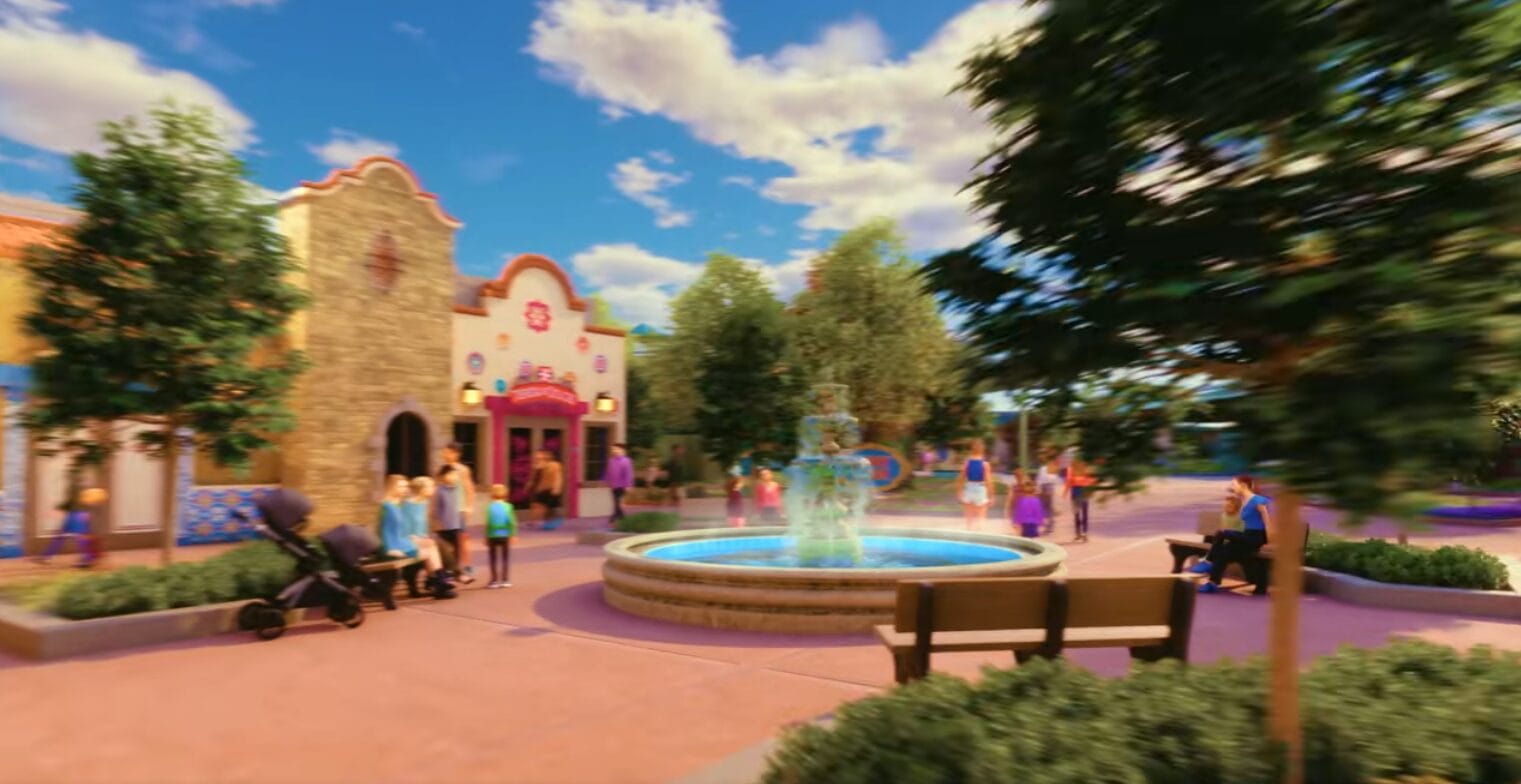 Universal also teases multiple “sensory gardens designed to give children and families opportunities to pause, reset, and connect.” This includes the fountain in the middle of this themed area.