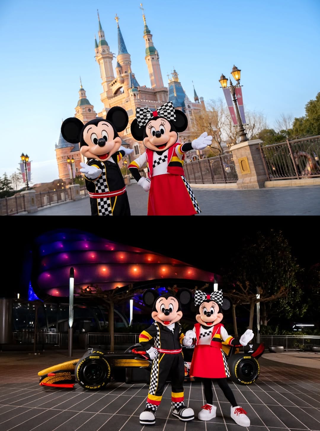 Mickey and Minnie Appearing in New Formula 1 Racing Costumes