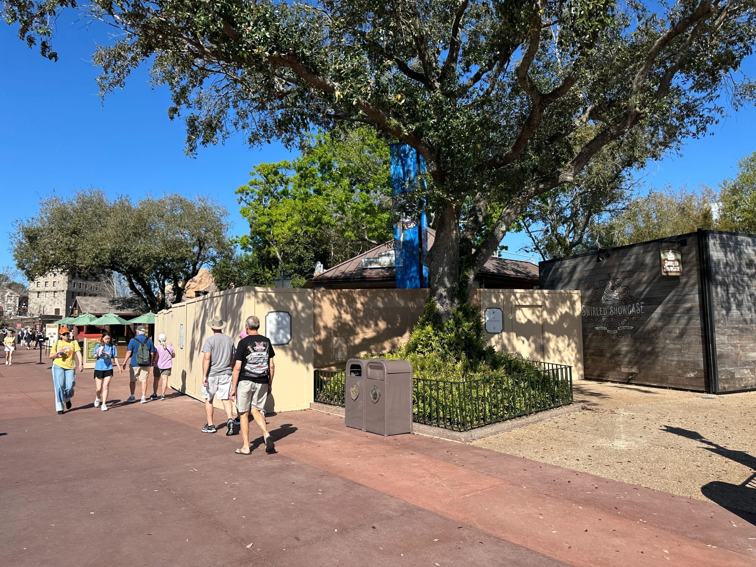 Refreshment Port at EPCOT Still Closed, Surrounded by Construction Walls