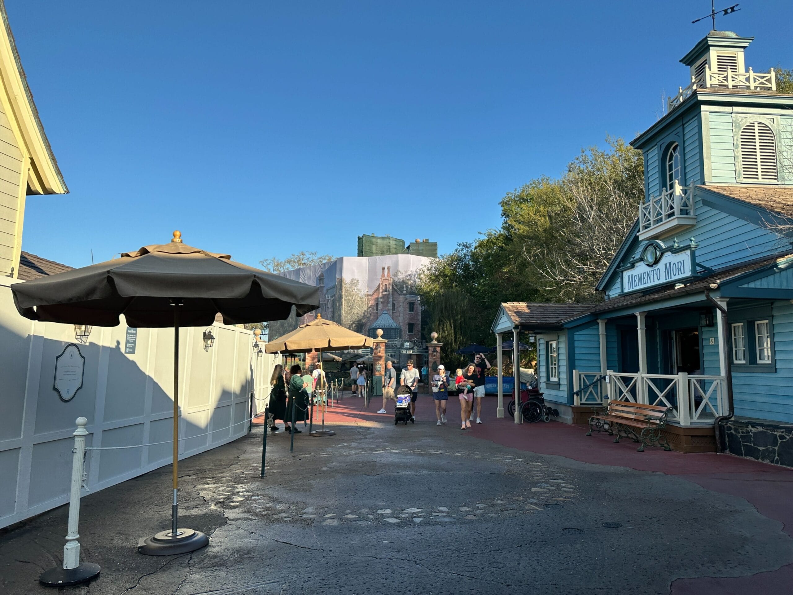 Haunted Mansion Scrim Extended, Almost Completely Covers Attraction Facade