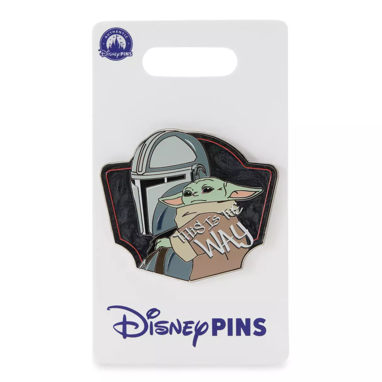 Grogu is seen riding on Din Djarin's (The Mandalorian) shoulder. White text is across the side of Grogu that reads "This is the way."