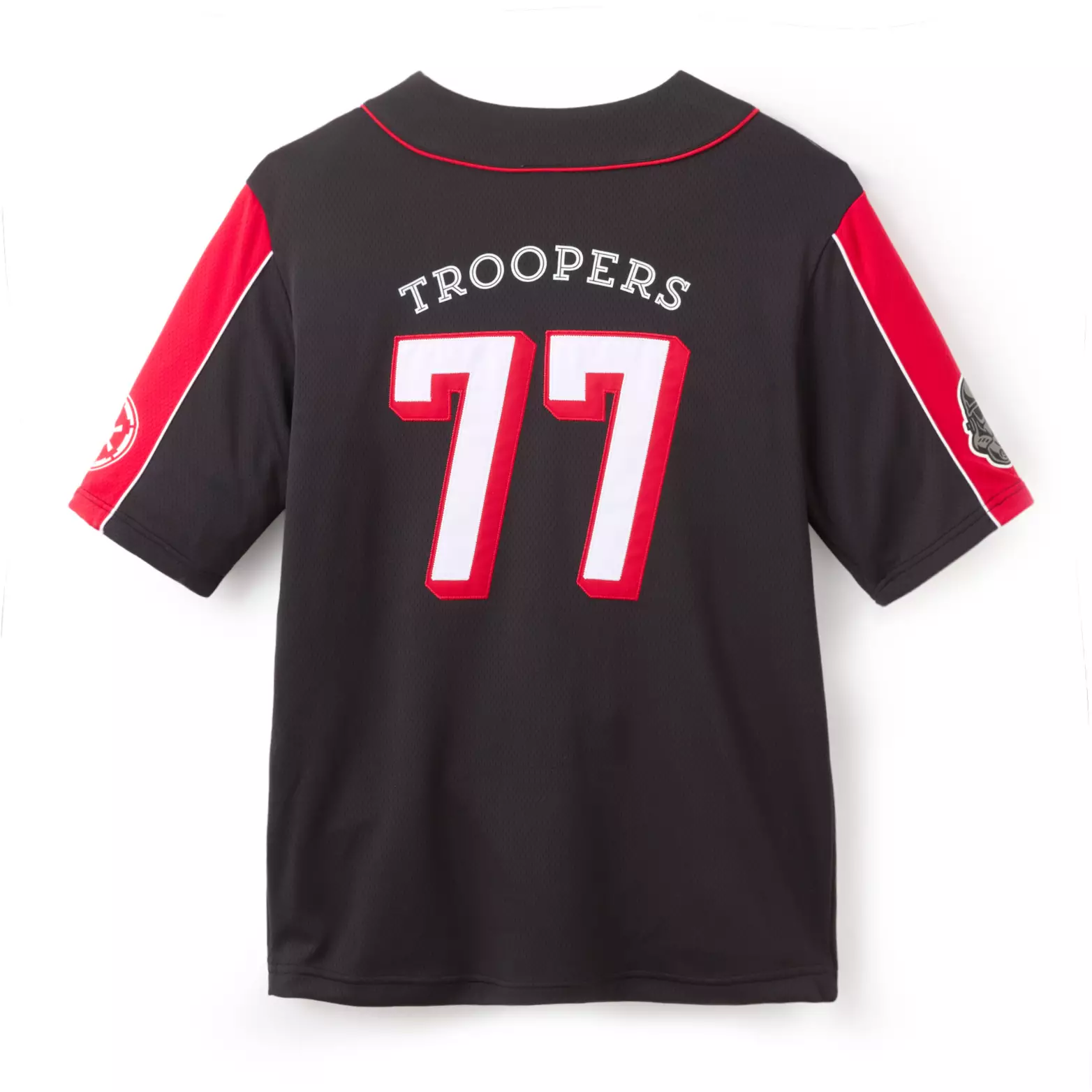 On the back is the number "77" in white and red. 1977 was the year of release for the first Star Wars film.