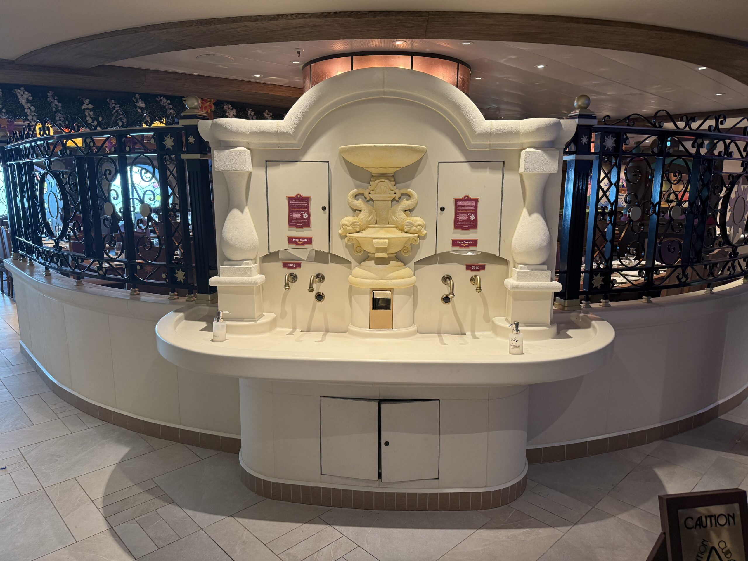 Maximus Tangled-themed dining room in Enchanted Summer restaurant on the Disney Adventure cruise ship