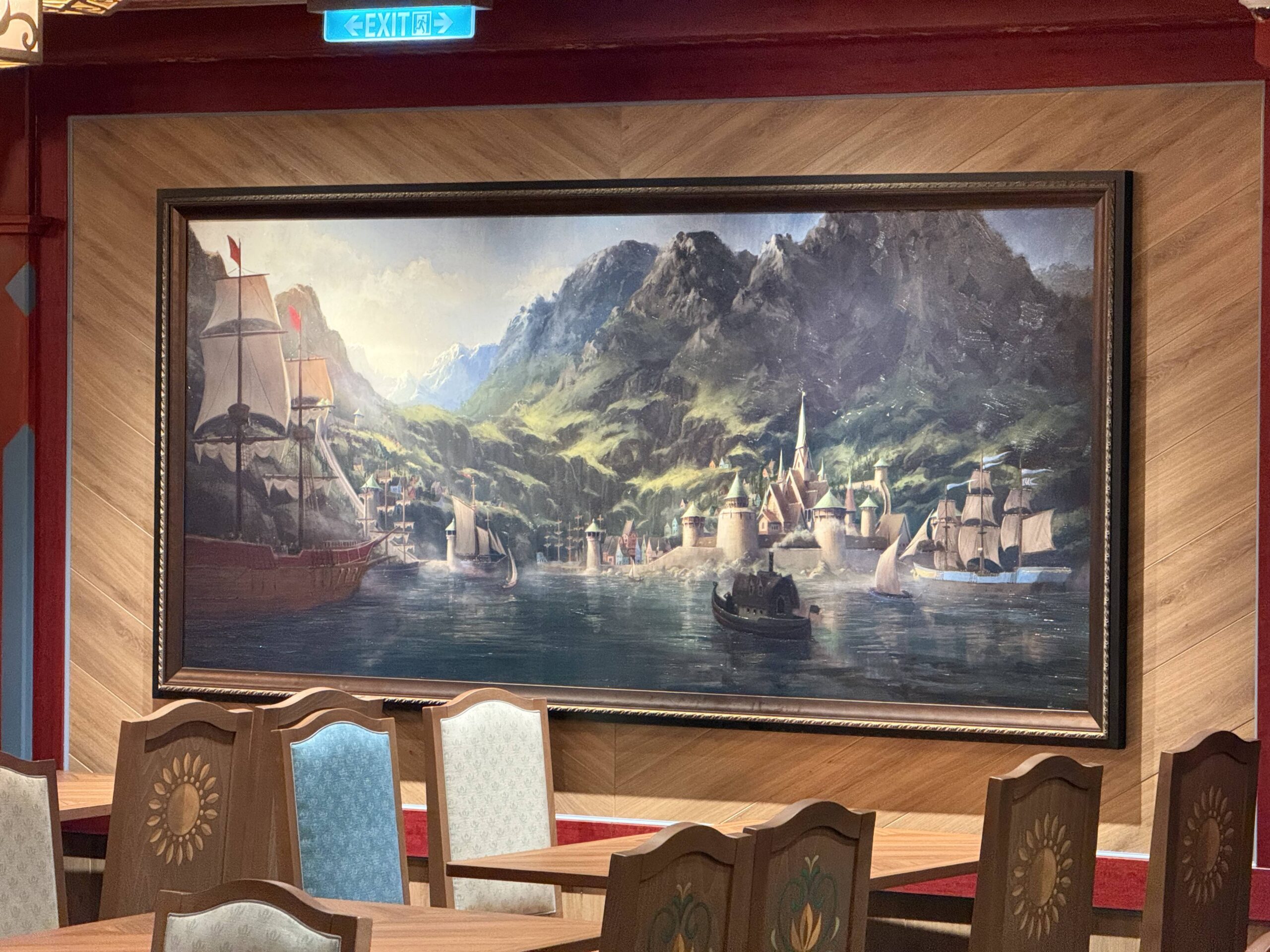 Olaf Frozen-themed dining room in Enchanted Summer restaurant on the Disney Adventure cruise ship