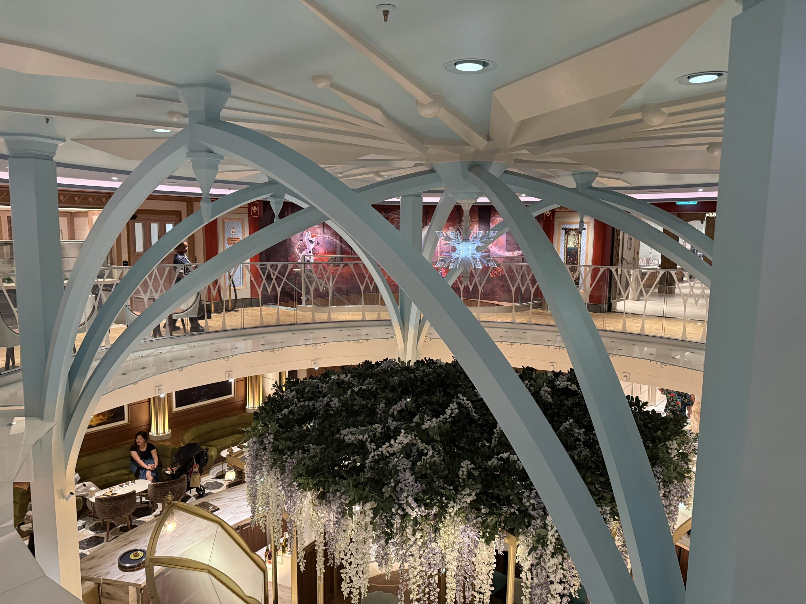 Olaf Frozen-themed dining room in Enchanted Summer restaurant on the Disney Adventure cruise ship