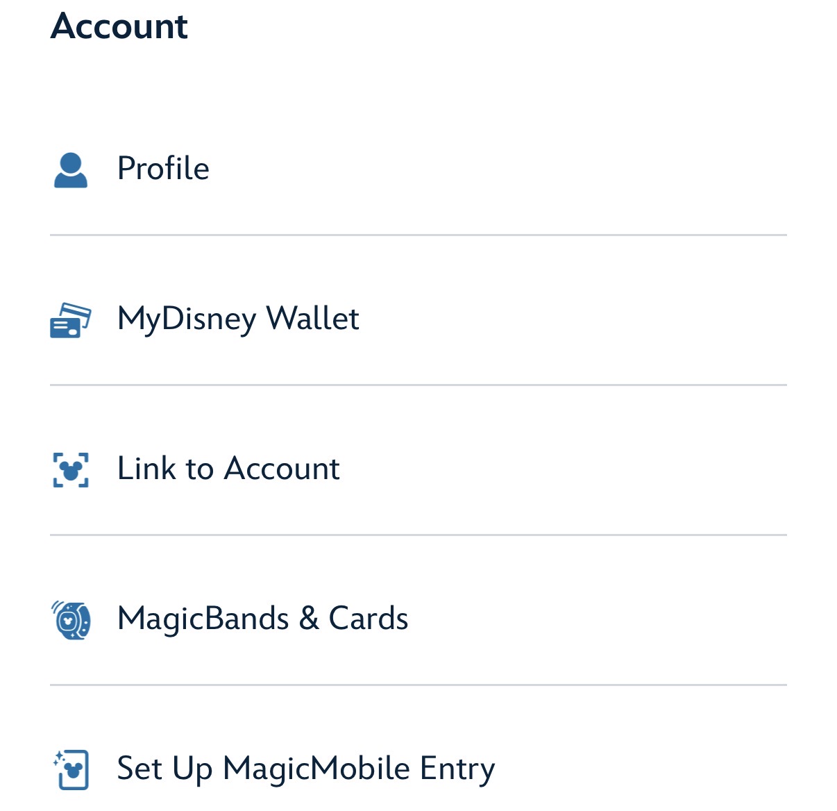 You'll find this new payment method under the "Account" section, as shown above. It appears the feature accepts most major credit cards and the Disney Rewards Redemption Card, but does not accept Disney gift cards.