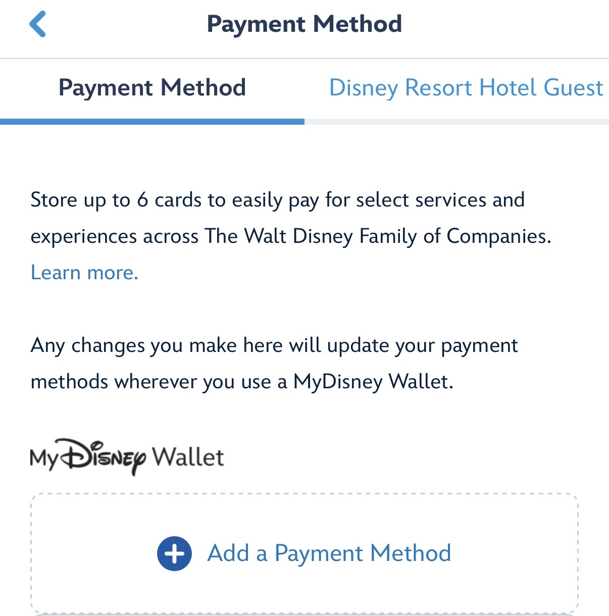 Both resort apps also now include a MyDisney Wallet feature. This section allows guests to store up to six cards for use of select services and experiences across The Walt Disney Family of Companies.