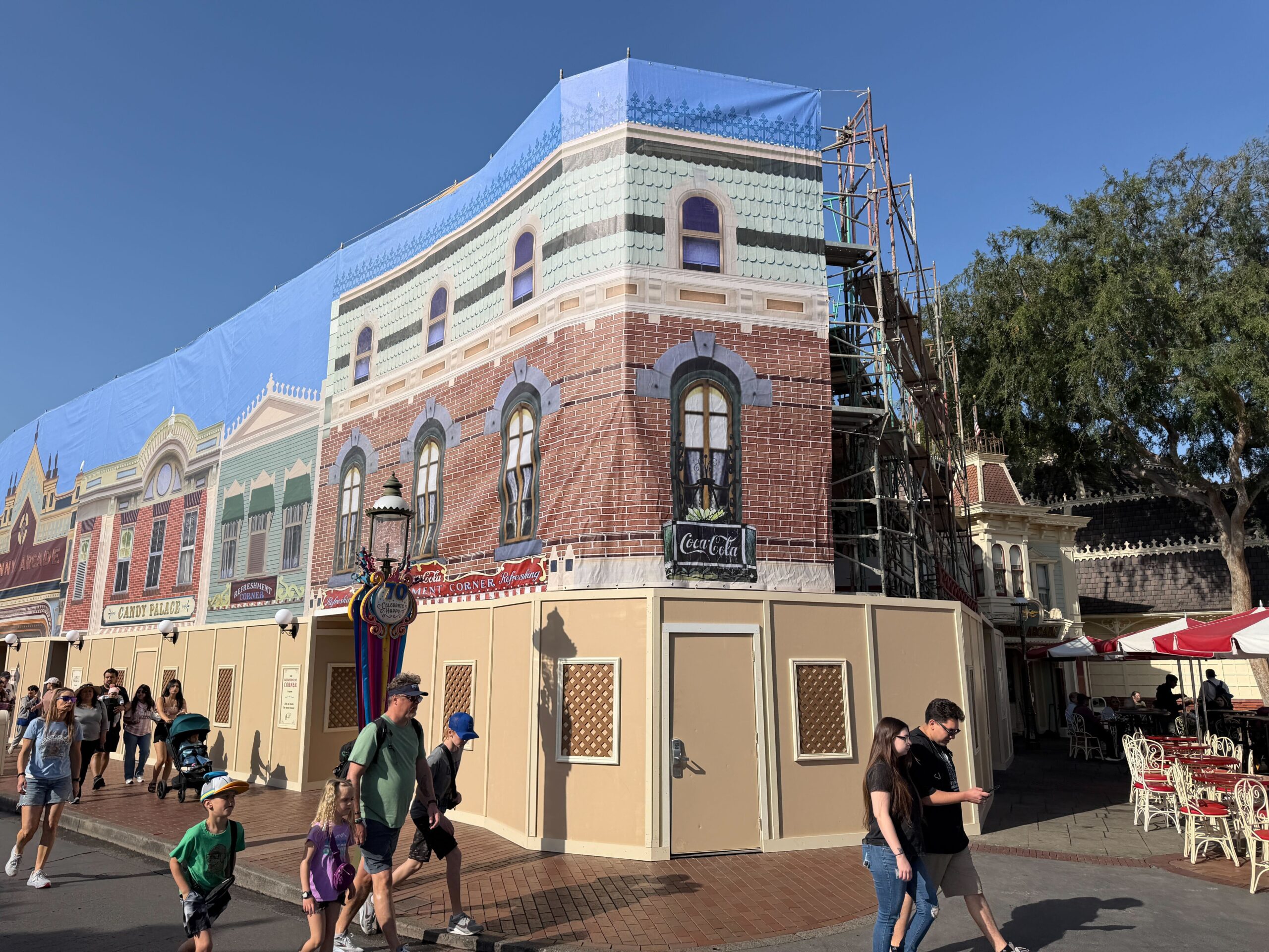 Coca-Cola Refreshment Corner Scrim & Scaffolding on Main Street, U.S.A., at Disneyland