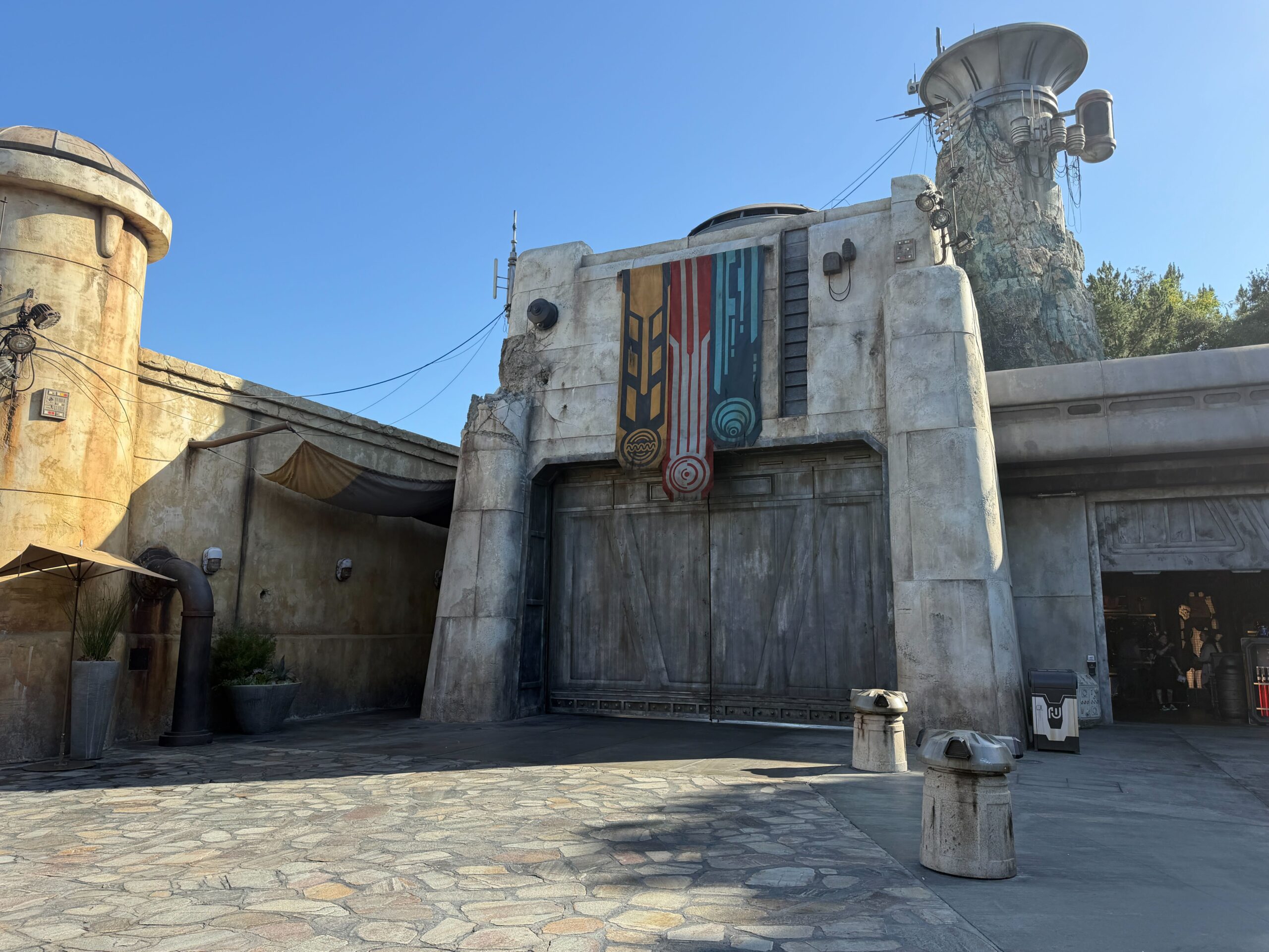 Batuu Settlement Banners Over Original Trilogy Area in Star Wars: Galaxy's Edge in Disneyland