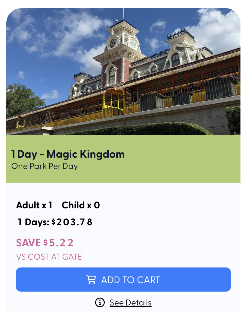 For example, here are the single adult ticket prices for January 22, 2027, on Unlocked Magic: