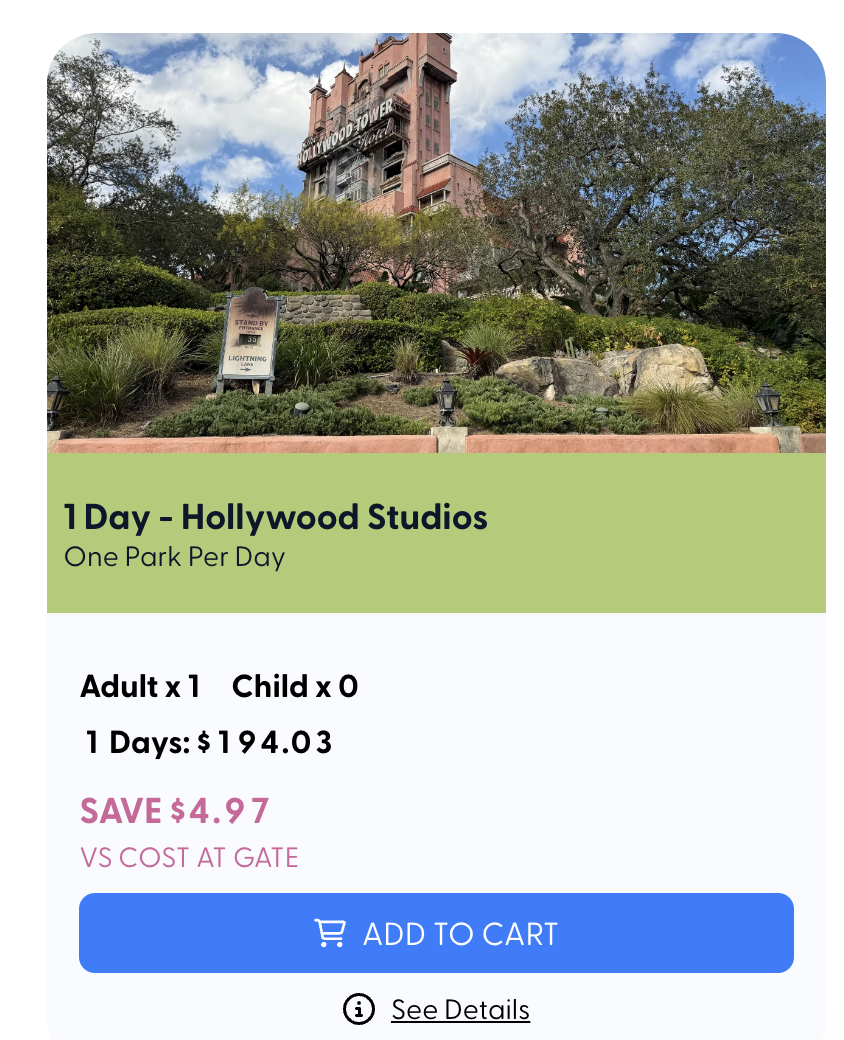 For example, here are the single adult ticket prices for January 22, 2027, on Unlocked Magic: