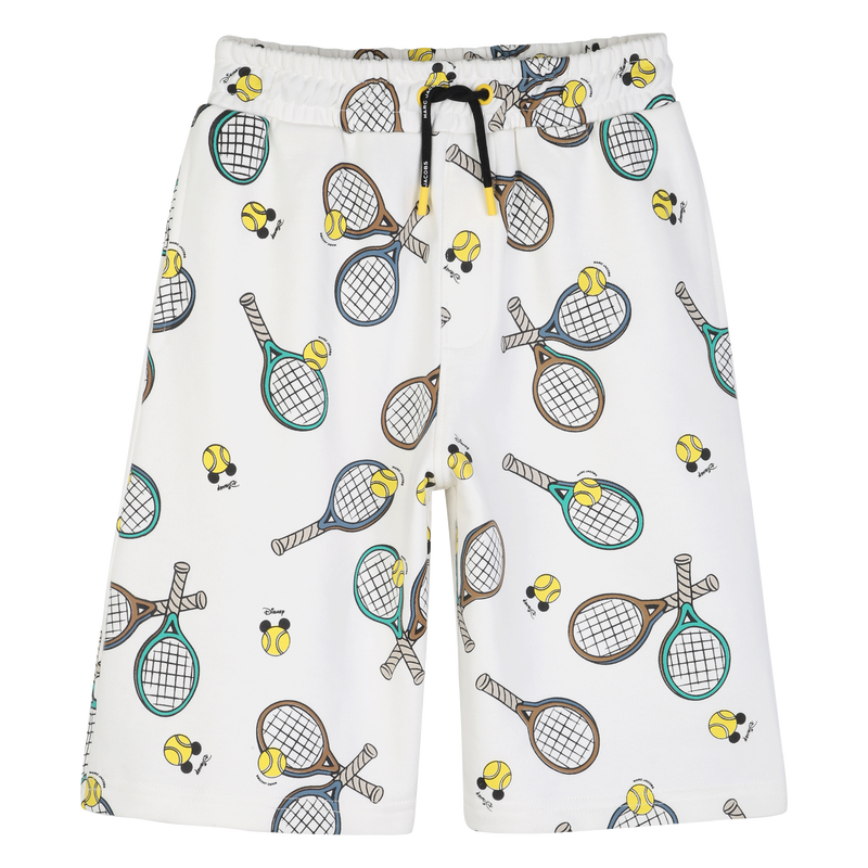 These fleece shorts match the tennis racket pattern of the pullover.
