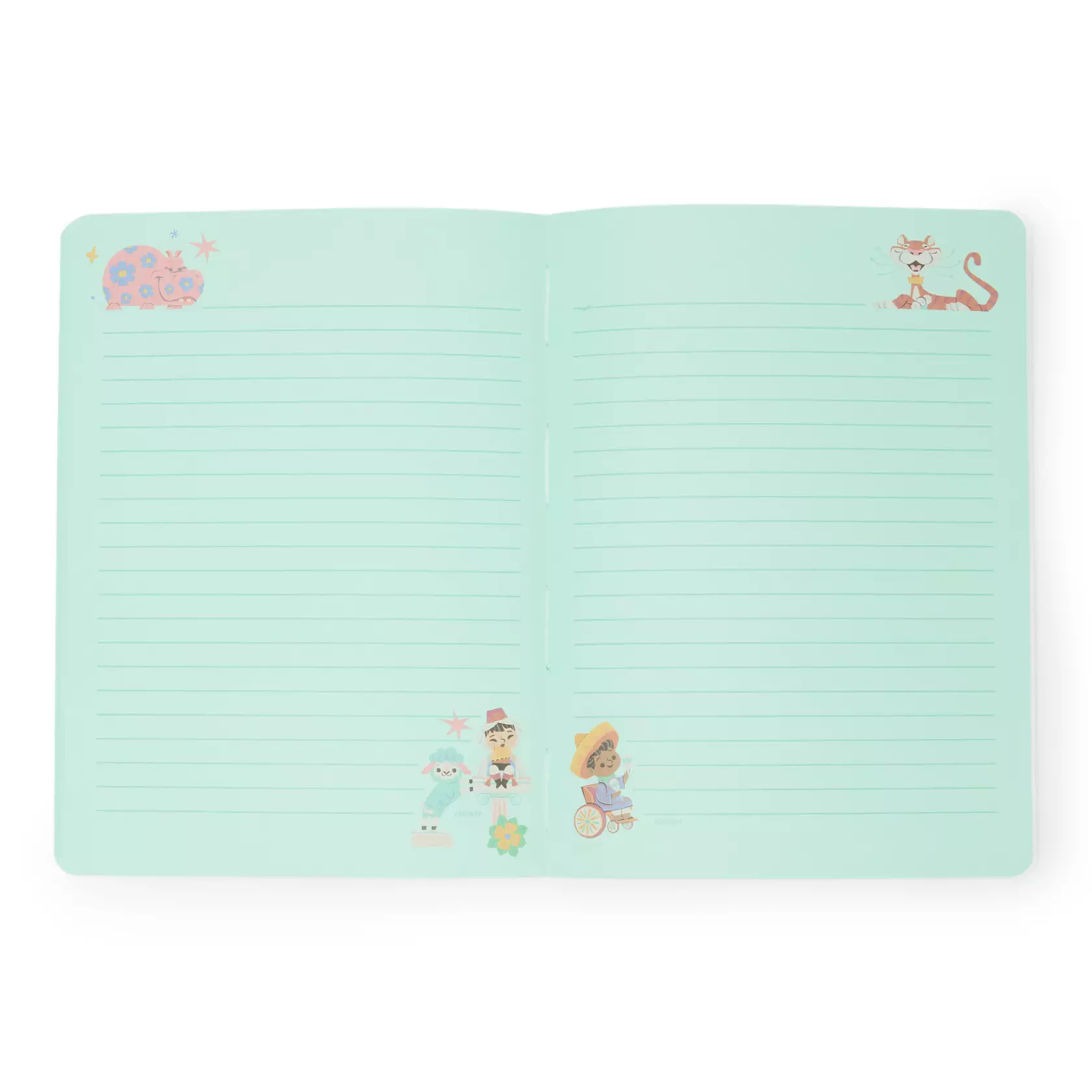 The set of three journals feature ''it's a small world'' character art on the outside and inside. There are 96 sheets of paper in each journal.