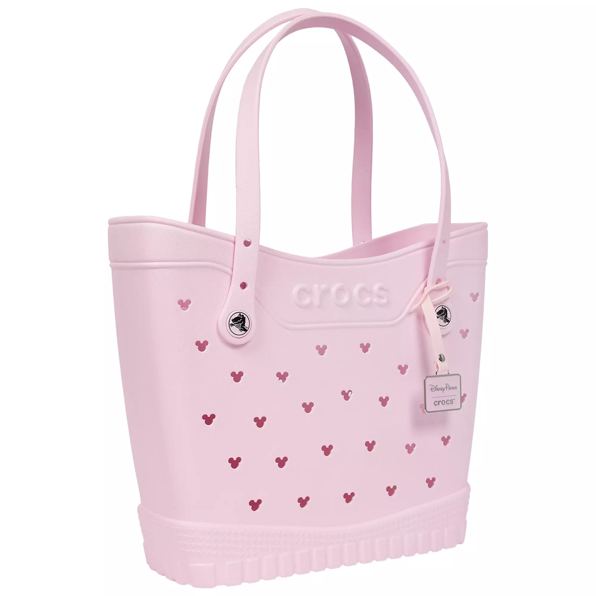 Side of the Pink Crocs Mickey Icon Tote Bag.