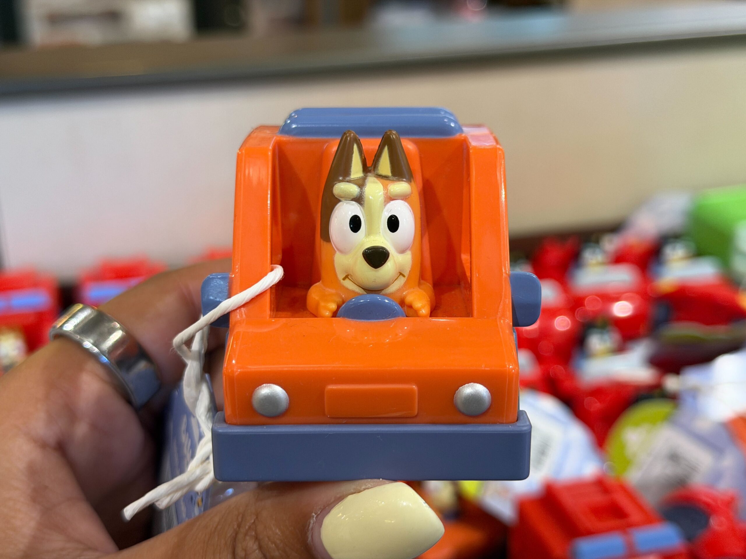 Bluey and Bingo's mom, Chilli, is driving the family's orange 4WD vehicle.