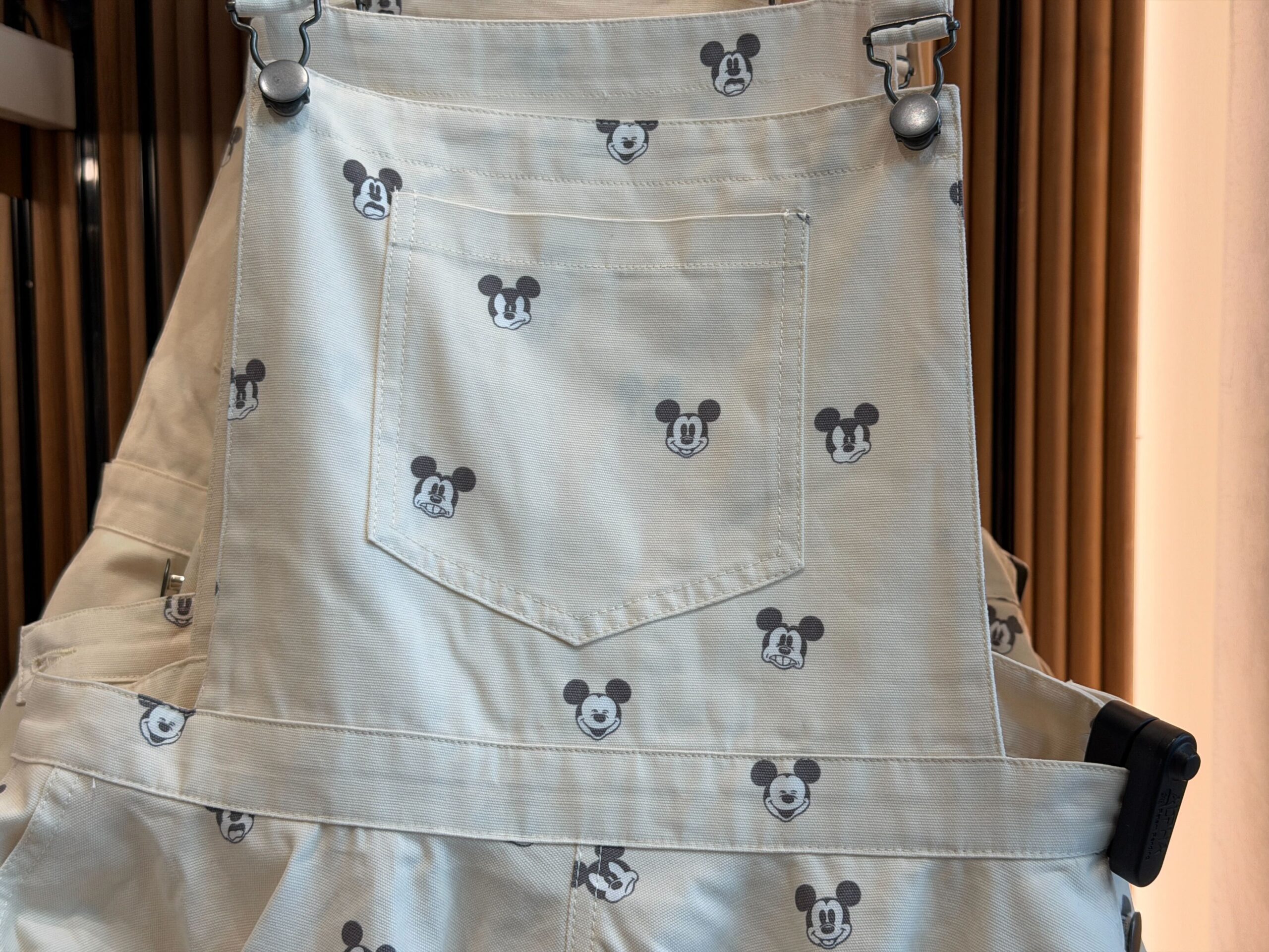 Close-up of front of Mickey Overalls.