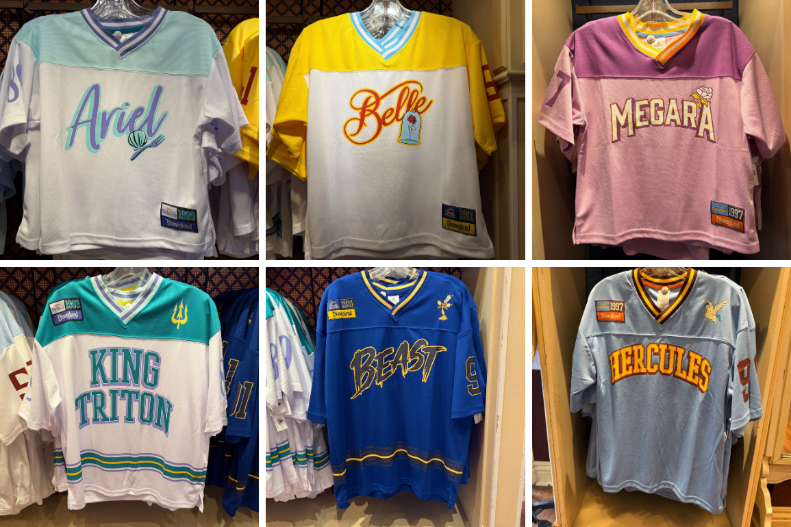 Football jerseys themed to Disney royalty now available at the Disneyland Resort.