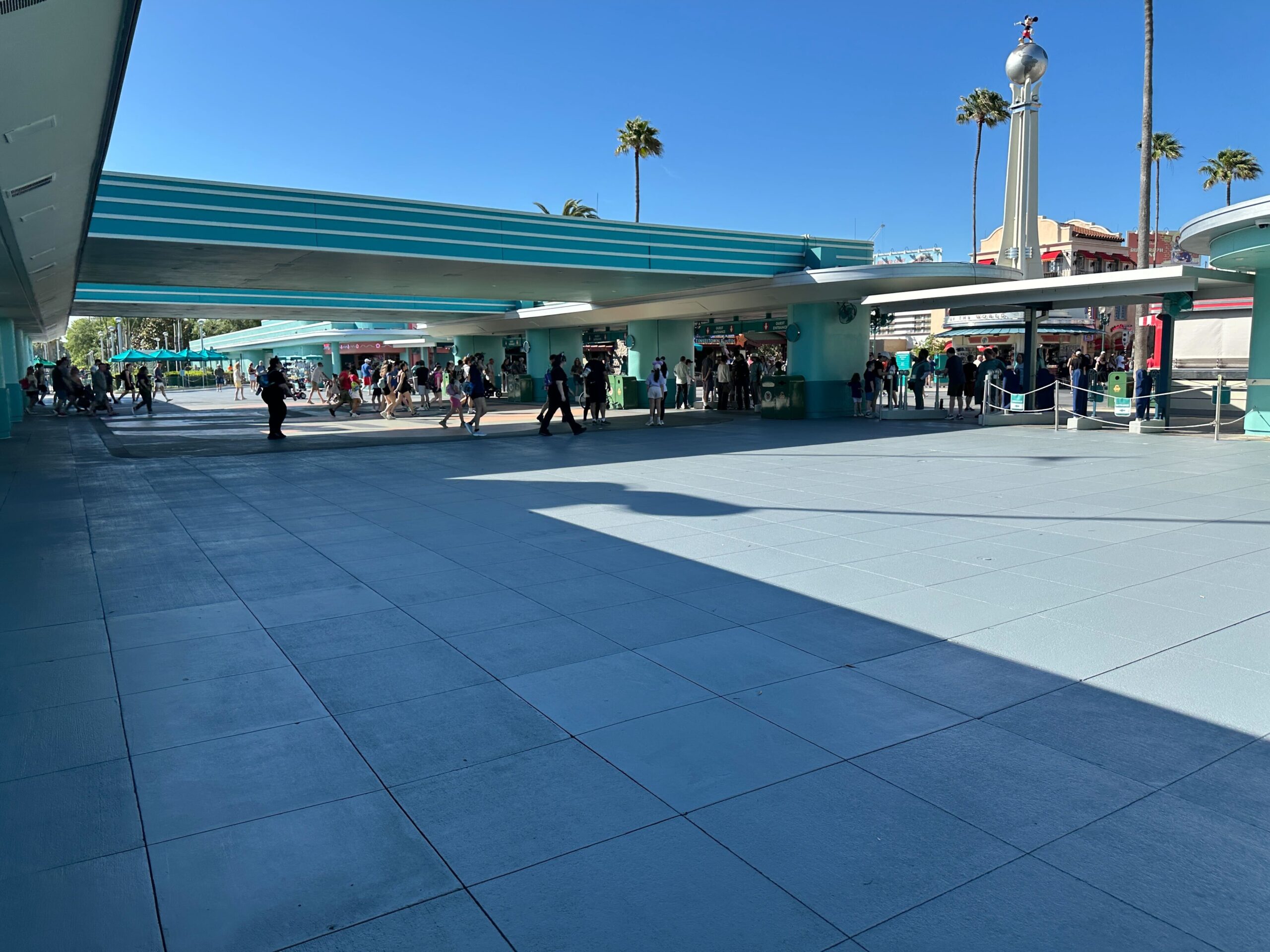 Repainting has taken place only around the ticket booths so far. The area in the front, sides, and back has been repainted. But the other areas, like the entry touch points, have not been repainted as of yet. We don't know if they will be done next or if this was a one-off project.