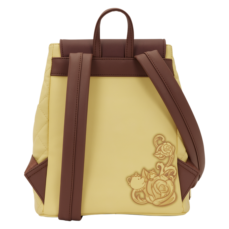 Back of Loungefly Princess Belle Quilted Bucket Backpack.