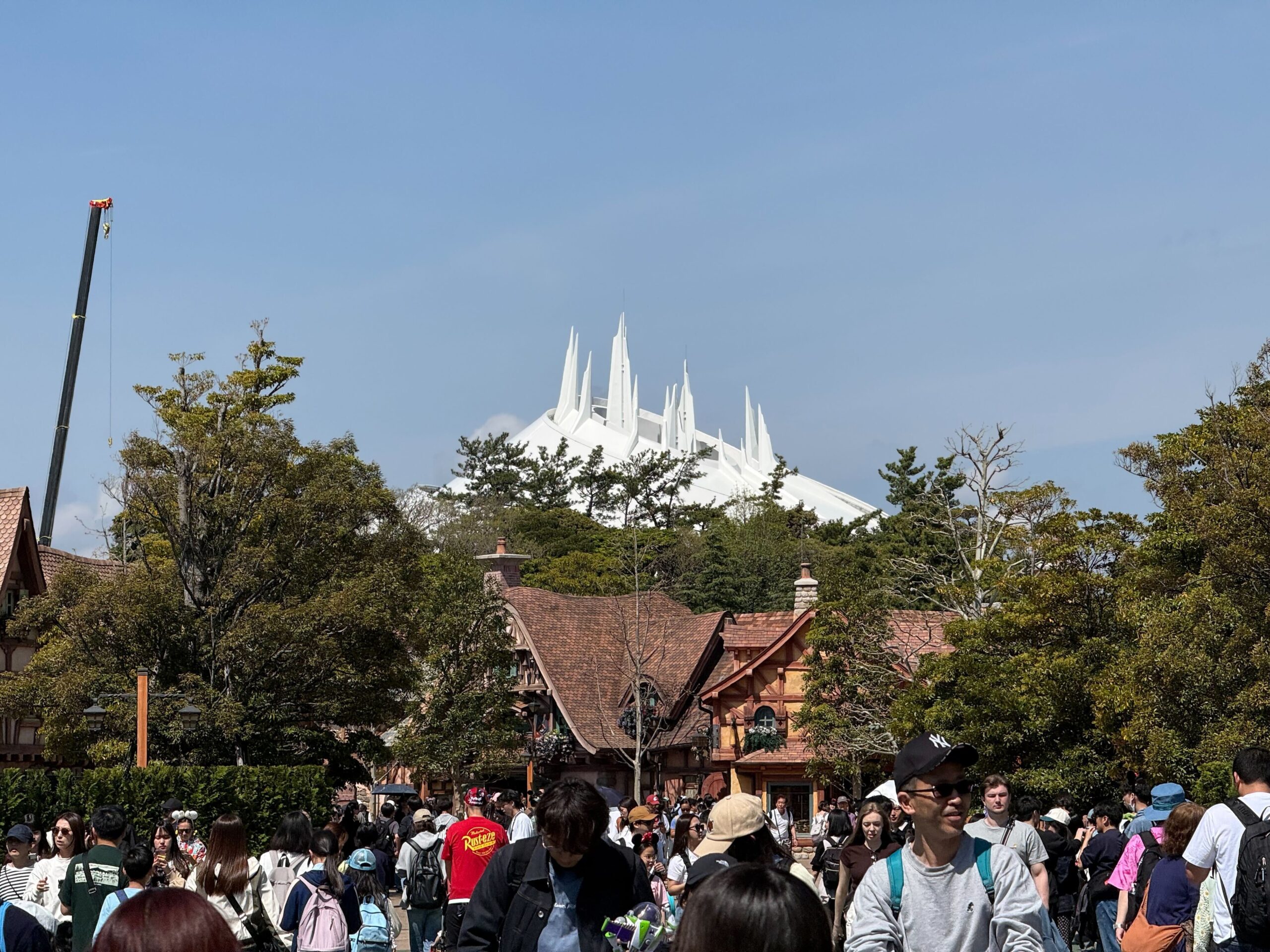 Scaffolding has come down around the brand-new Space Mountain at Tokyo Disney Resort, which is under construction and set to open in 2027.