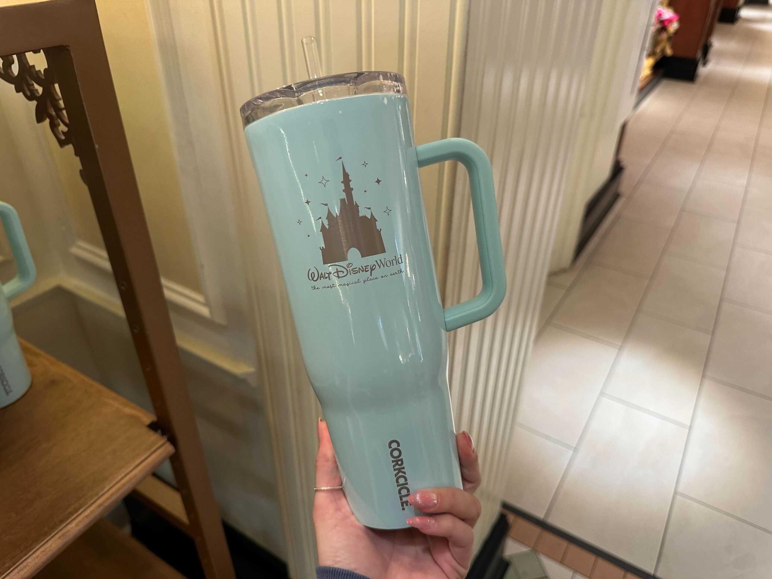 Front of Corkcicle Aqua Walt Disney World Tumbler.