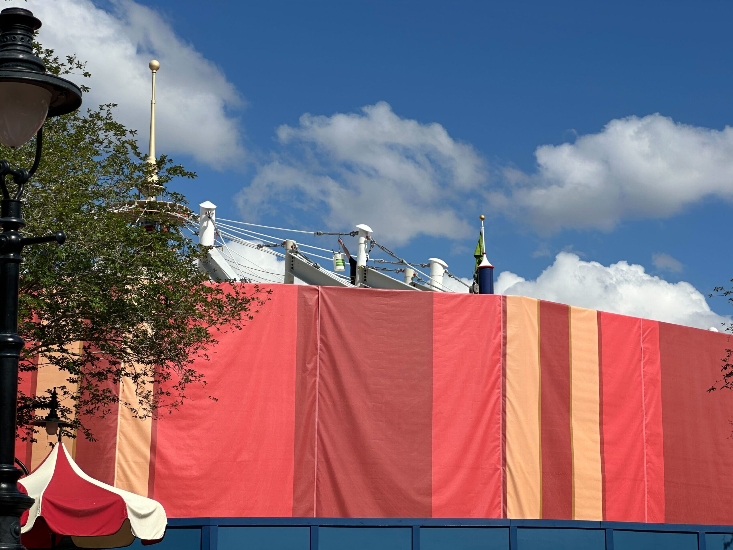 Crews Working on Pete's Silly Sideshow Roof in Magic Kingdom
