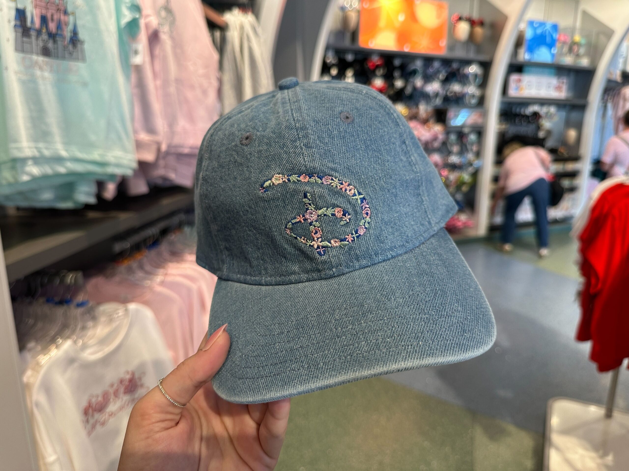 Front of Floral Disney 'D' Denim Hat.