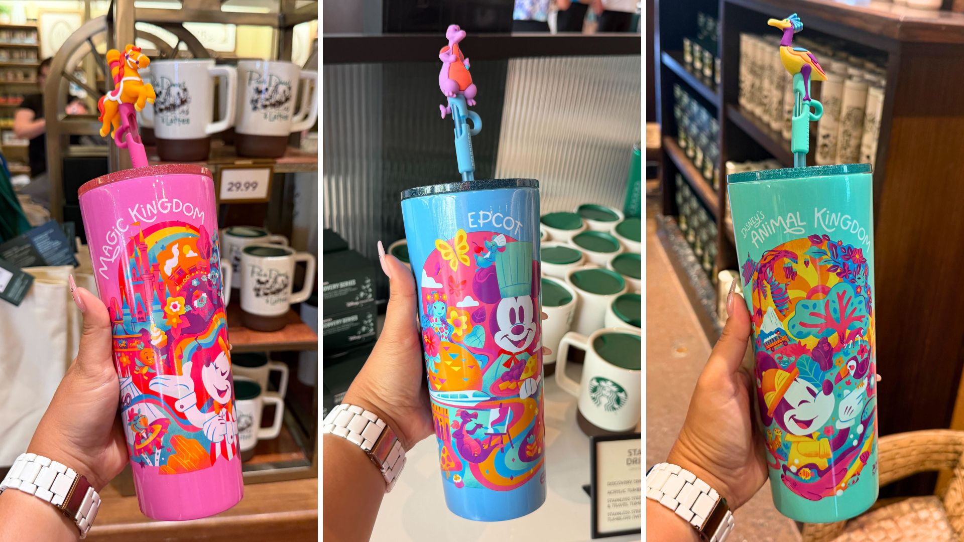 New Walt Disney World Stainless Steel Starbucks Tumblers With Straw Toppers