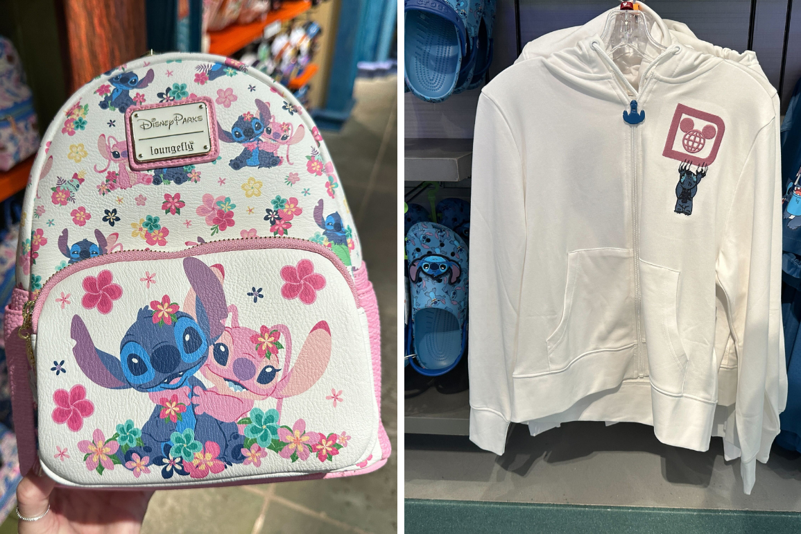 New Stitch and Angel-themed apparel and accessories now available at Walt Disney World.