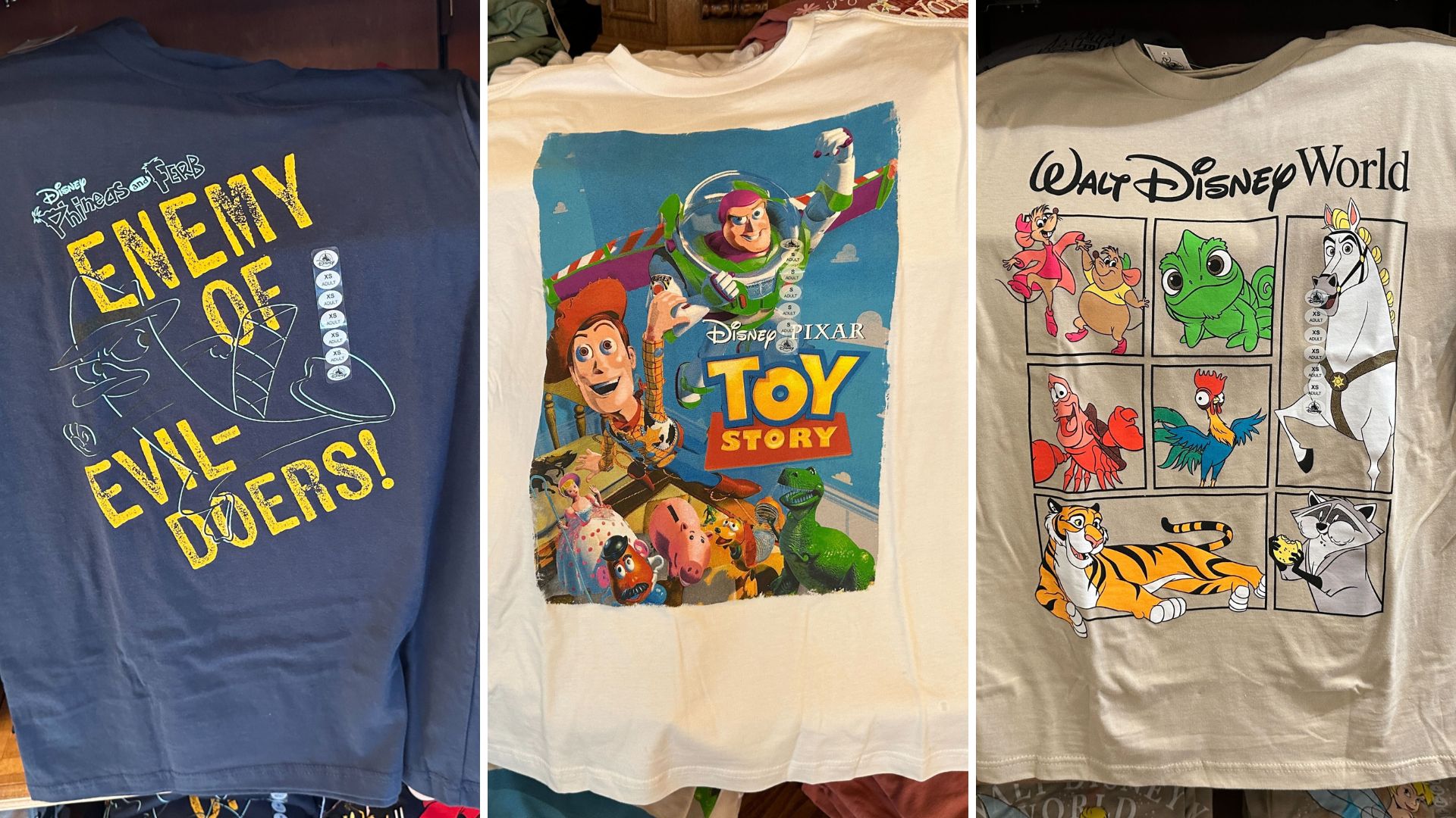 Walt Disney World T-Shirts Featuring Buzz & Woody, Animal Sidekicks, Doc Hudson, Perry, and More