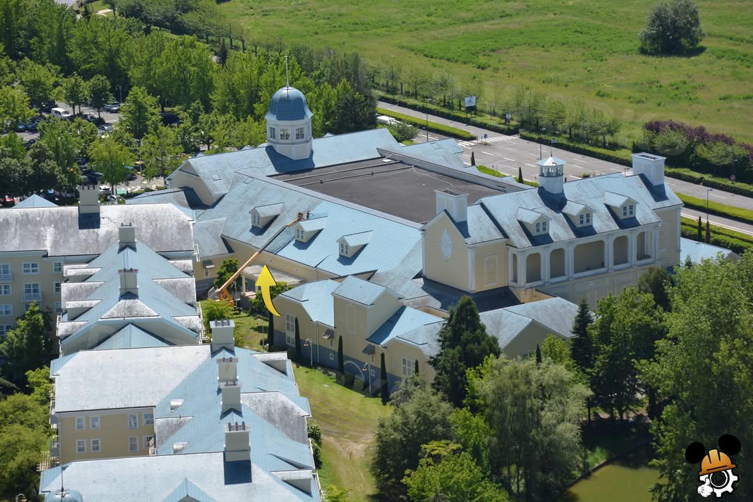 Several Disneyland Paris hotels are currently wrapped in construction equipment, tarps, scaffolding, and maintenance crews.