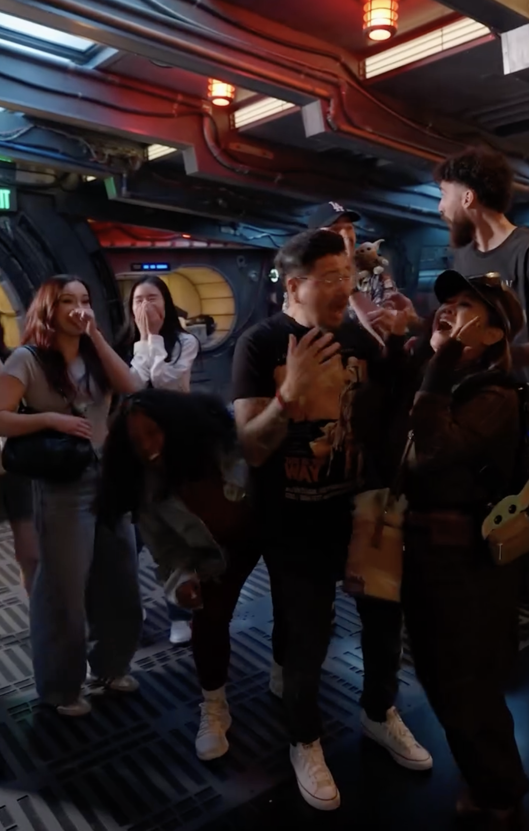 A few Star Wars fans visiting Disneyland last night got the surprise of a lifetime before boarding the Millennium Falcon.