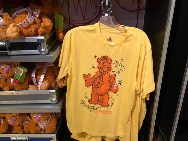 Fozzy Bear appears on this yellow shirt with music notes, stars and the caption Wocka-Rocka!