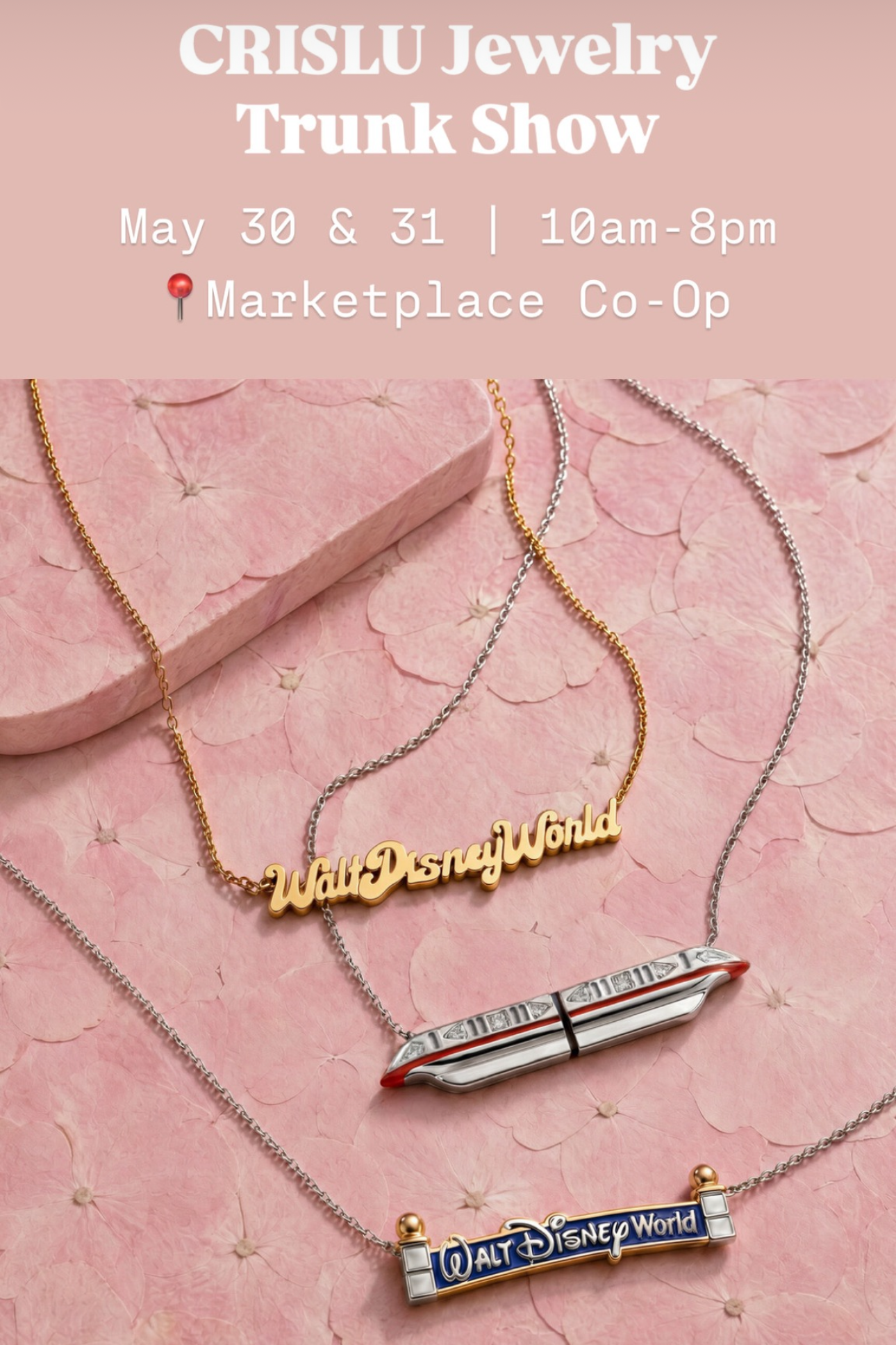 Another CRISLU trunk show is rolling into Disney Springs with Walt Disney World-inspired jewelry in tow, including returning favorite designs like the monorail necklace.